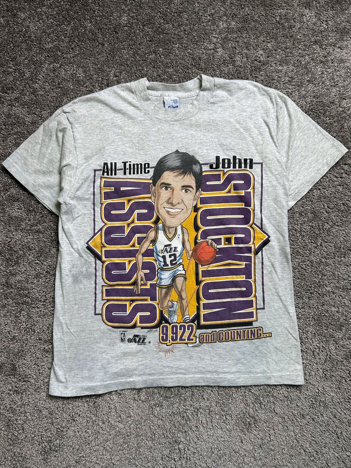 NBA × Vintage Vintage 90s NBA Utah Jazz John Stockton Tee Salem USA Size US L / EU 52-54 / 3 - 1 Thumbnail