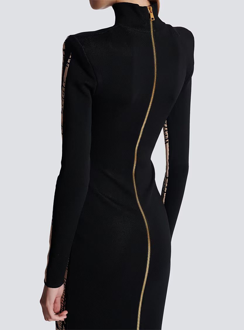 Balmain o1s1wg111225 Long Knit Dress With Body Motif in Beige Size M / US 6-8 / IT 42-44 - 9 Thumbnail