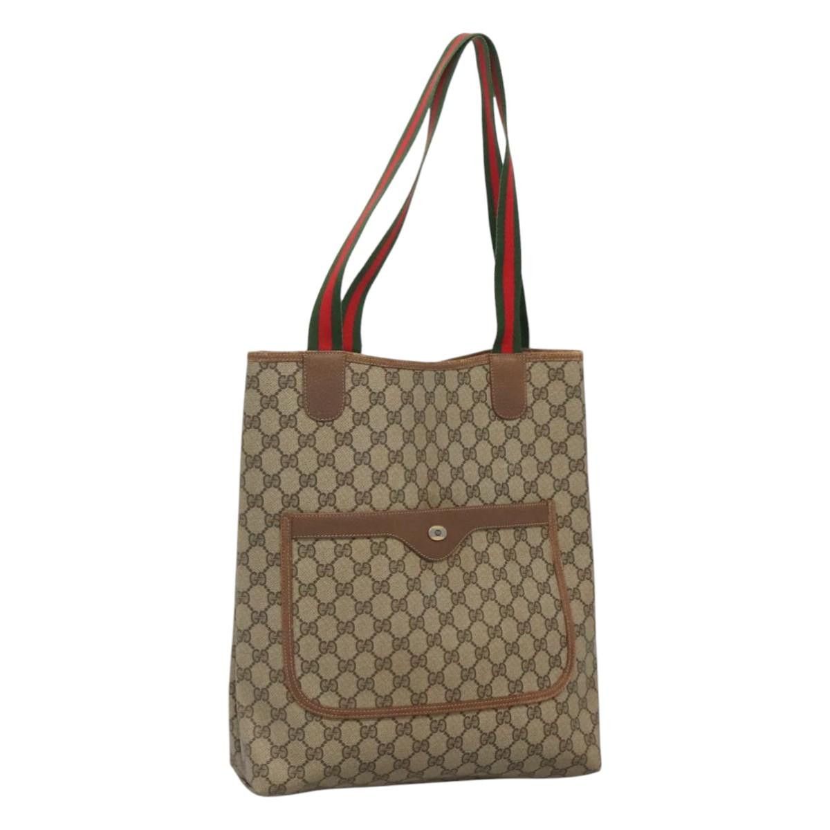 Gucci GG Supreme Web Sherry Line Tote Bag Pvc Beige 39 02 003 Auth Ba1074, Women's