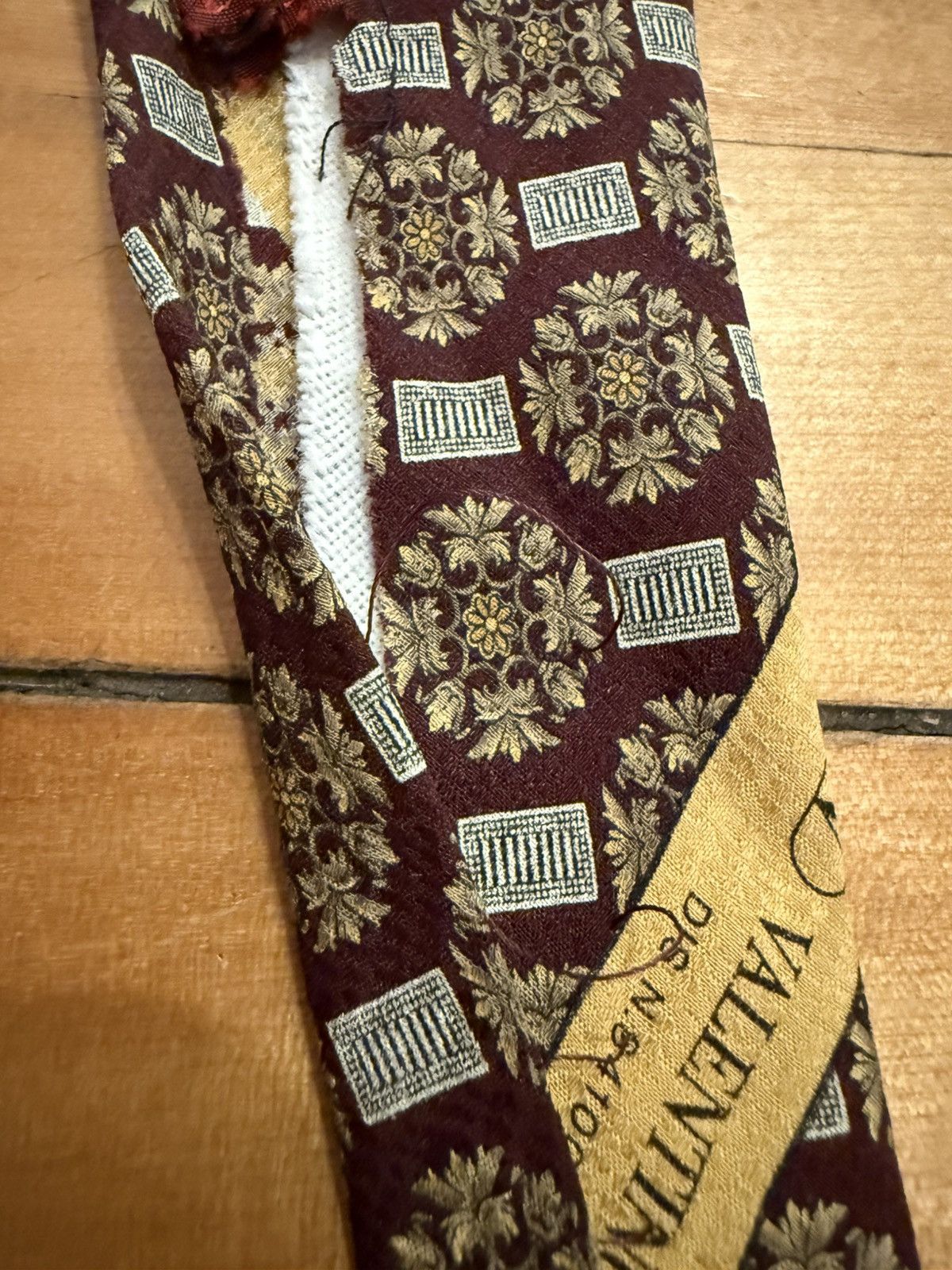 Valentino Vintage Valentino Checkered Red/Gold Silk Tie Size ONE SIZE - 5 Thumbnail
