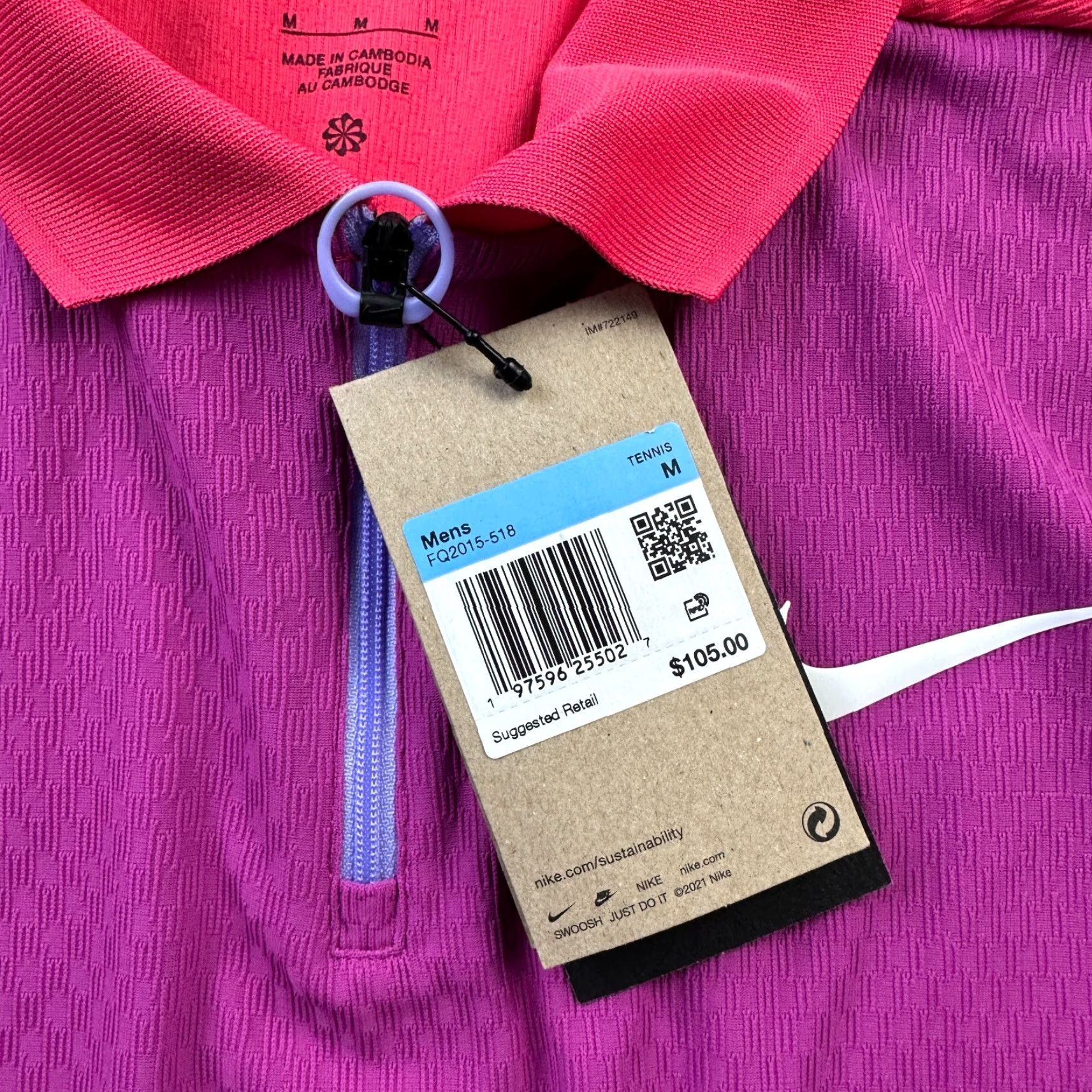 Nike Nike Court Polo Mens M Purple DriFit Tennis Zip Shirt Size US M / EU 48-50 / 2 - 6 Thumbnail
