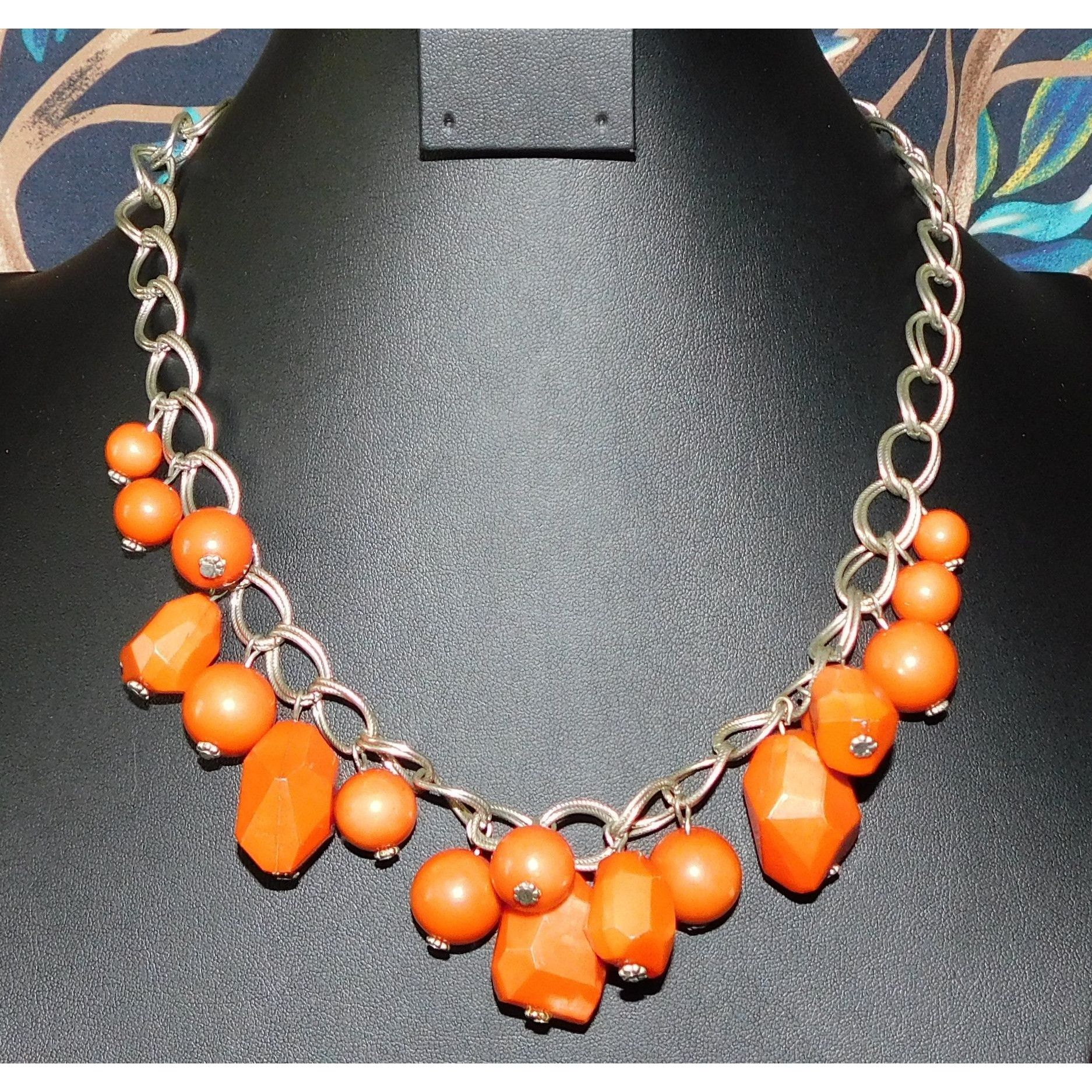 Other Chunky Retro Orange Fringe Beaded Necklace Size ONE SIZE - 3 Thumbnail