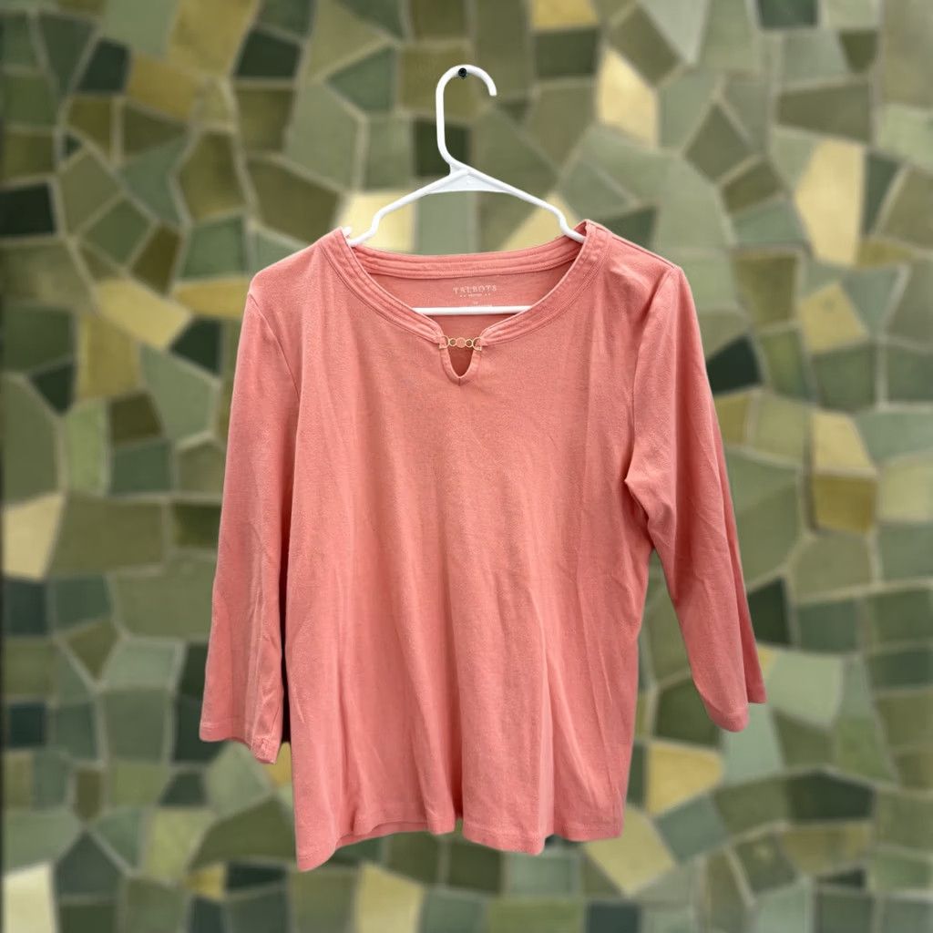 Talbots Talbots Womens Shirt Large Petite Pink V-neck 3/4 Sleeve Size L / US 10 / IT 46 - 1 Thumbnail