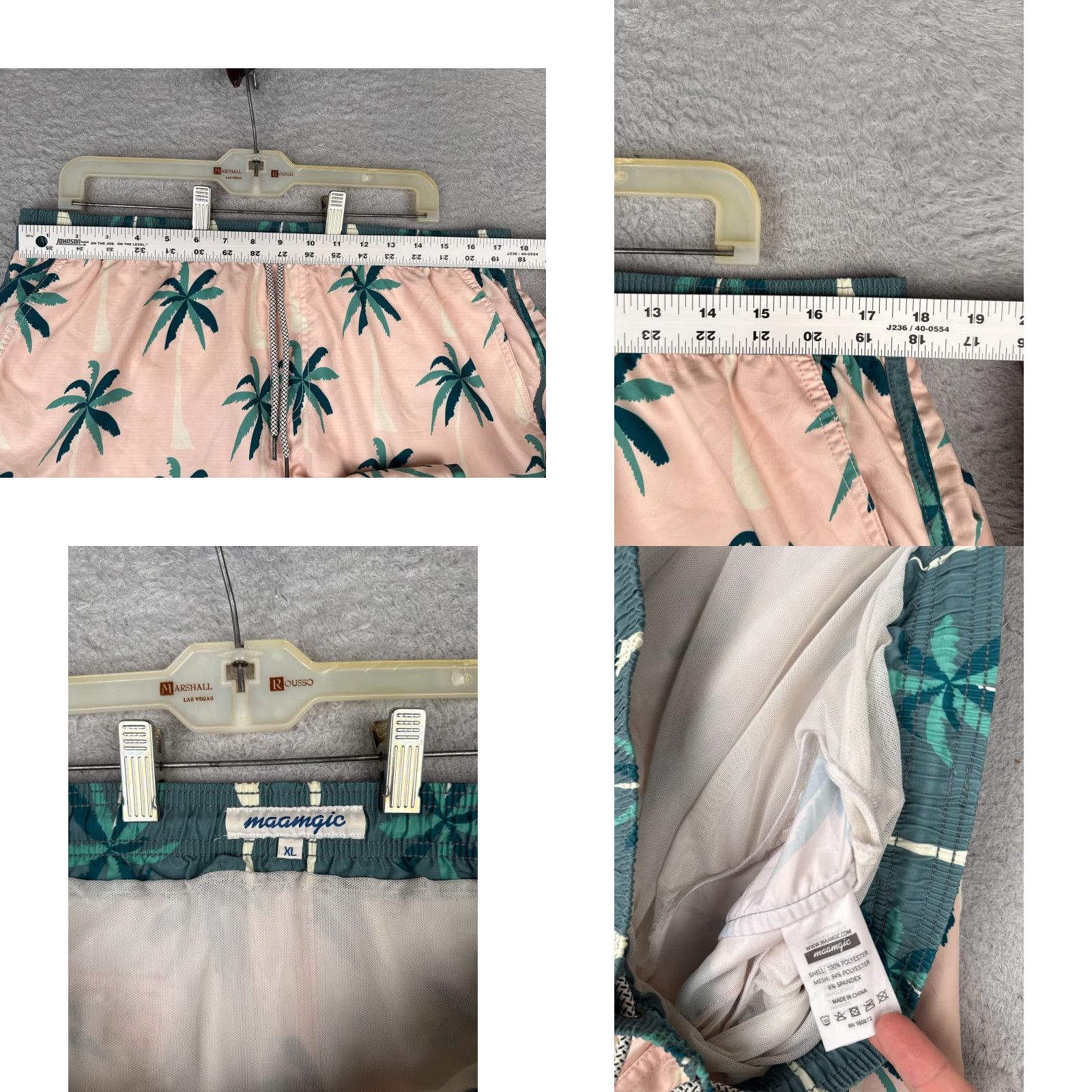 Vintage VINTAGE Maamgic Swim Trunks Mens XL Pink Green Palm Tree Lined Polyester Beach Size US 36 / EU 52 - 8 Thumbnail