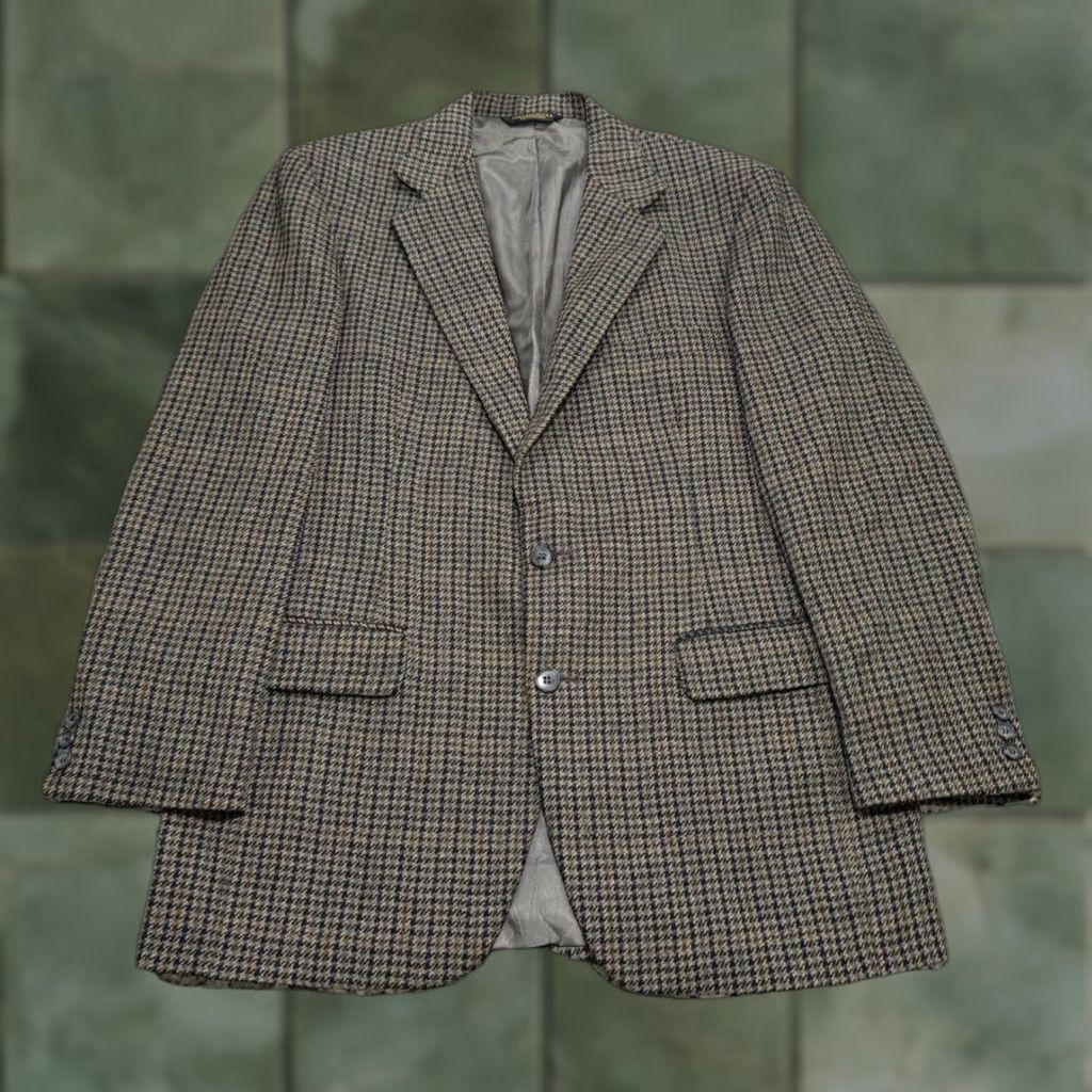 Orvis VINTAGE Orvis Jacket Mens 2-Button Blazer 40L Wool Brown Houndstooth 1990s Long Mens Size 40L - 1 Thumbnail