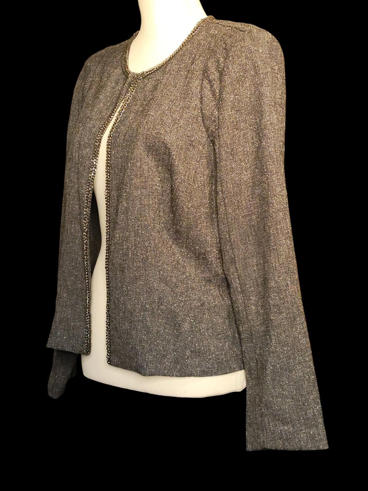 Cartoon Network Cato Women's Brown Textured Open-Front Jacket w/Beaded Trim Size L / US 10 / IT 46 - 5 Thumbnail