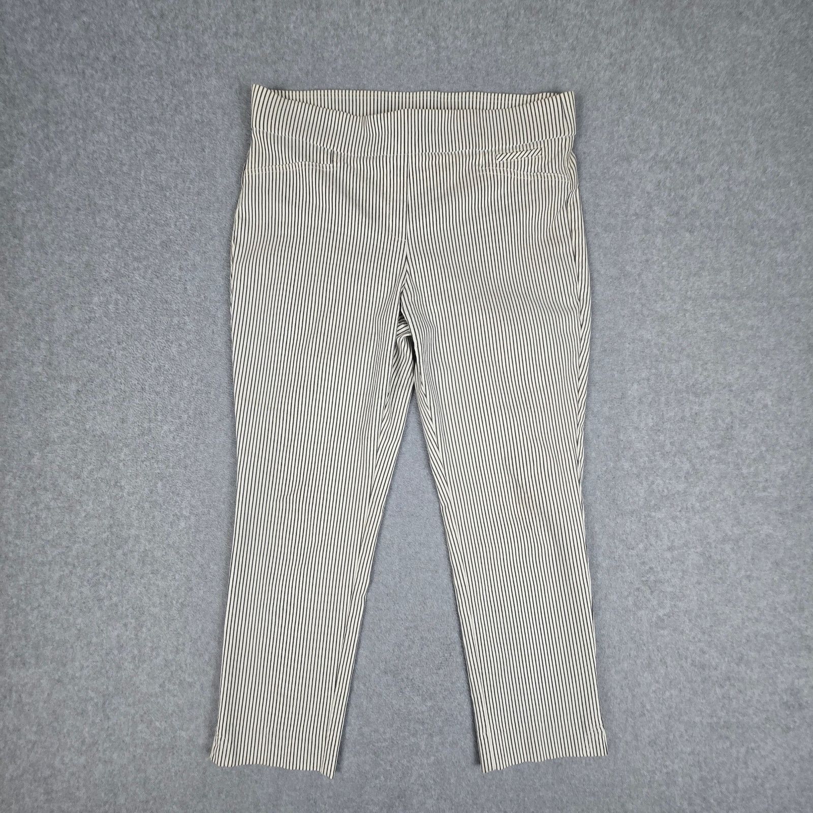 Anne Klein Anne Klein 12 Beige Charcoal Stripe Slim Pull On Crop Pants Size 34" / US 12 / IT 48 - 1 Thumbnail