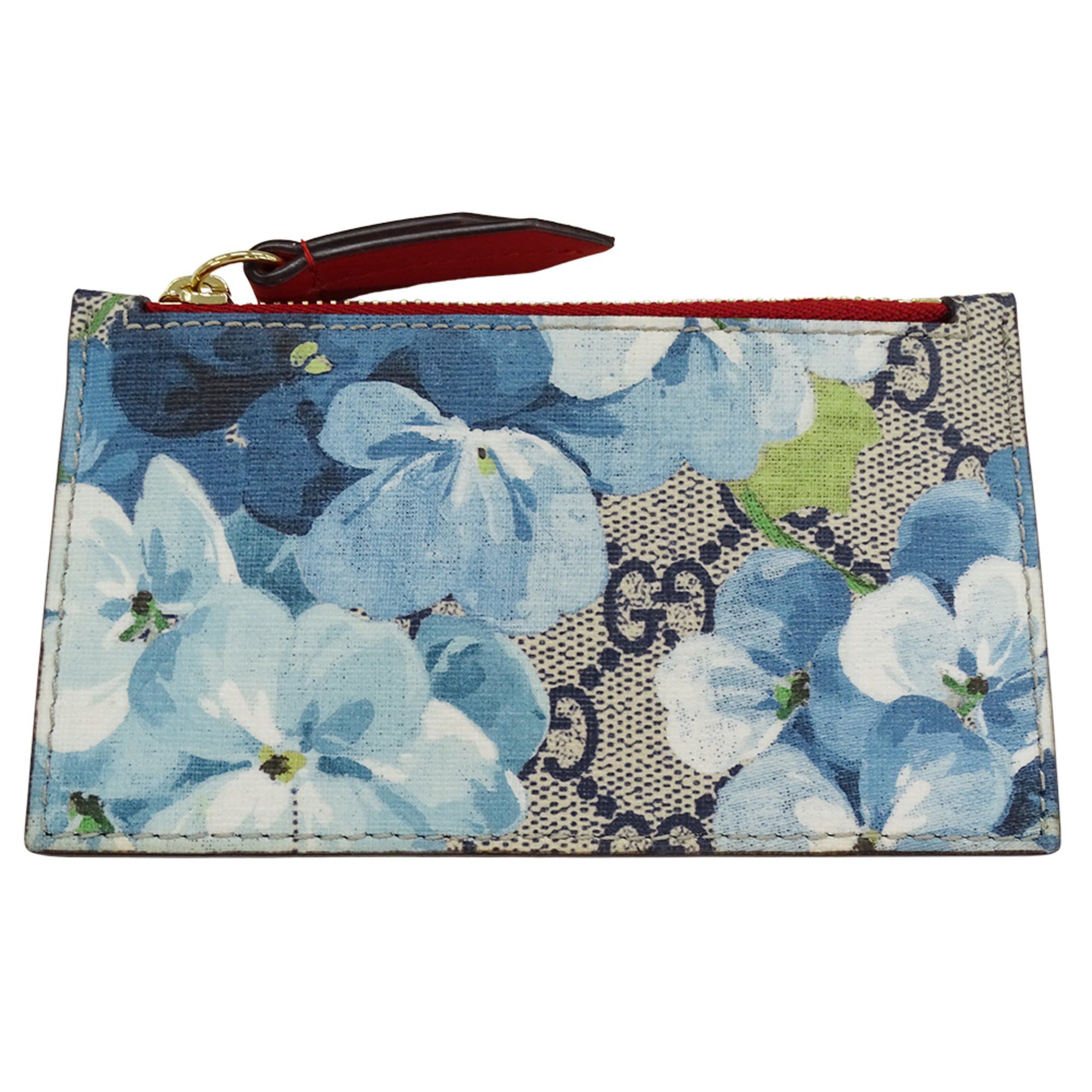 Gucci Fragment Card Case for Women, GG Blooms Supreme Canvas, Blue