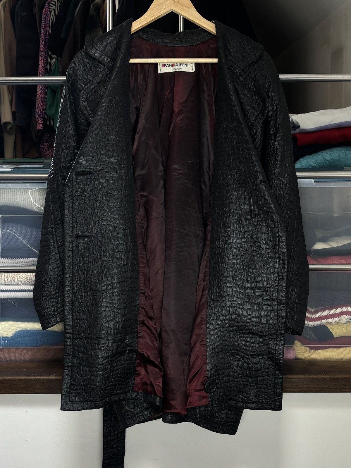 Saint Laurent Paris 80s Saint Laurent Rive Gauche Archive Croc Belted Coat Rare Size L / US 10 / IT 46 - 4 Thumbnail