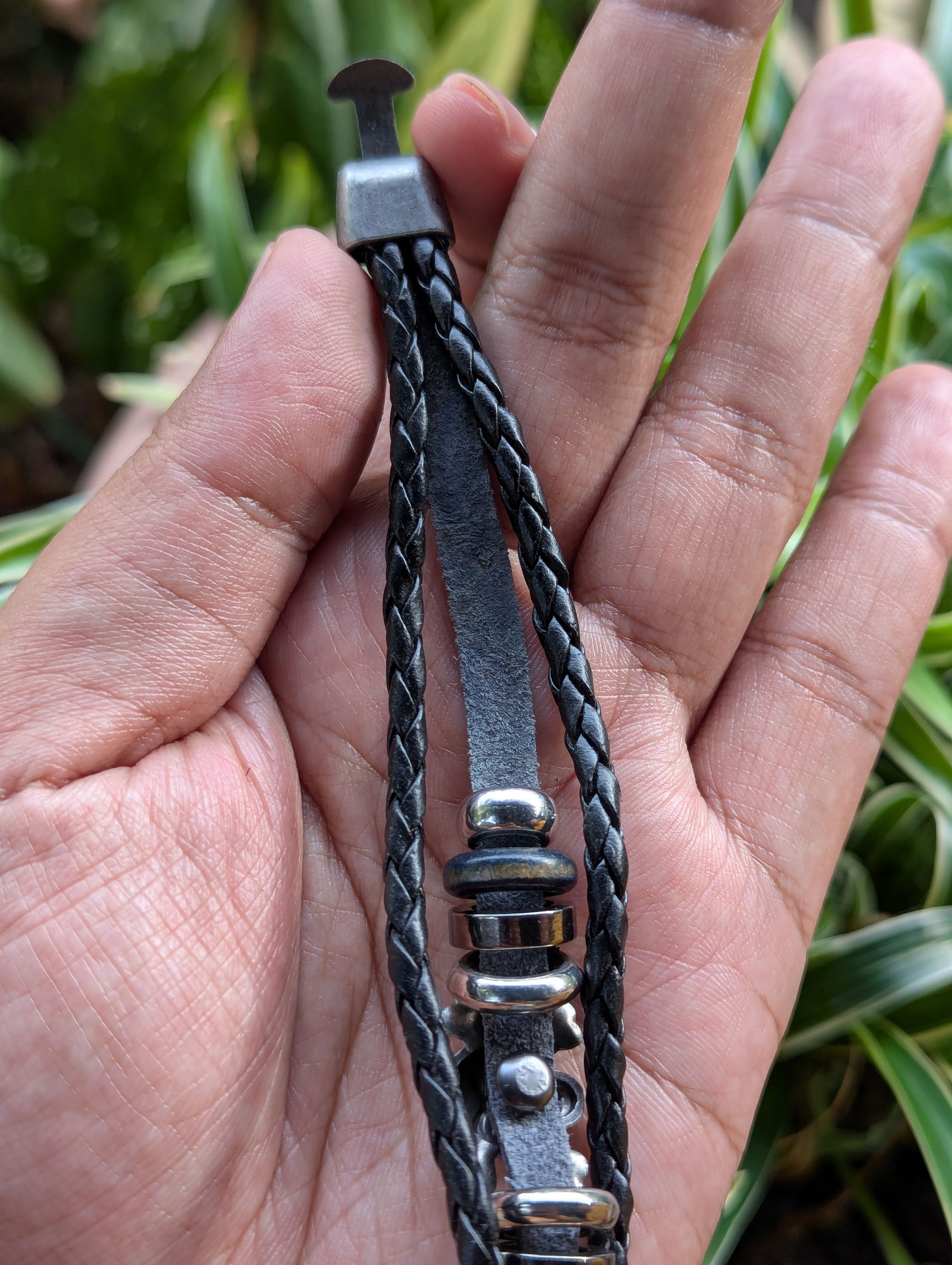 Seditionaries Braided Leather Bracelet with a Skull and Crossbones Charm Size ONE SIZE - 5 Thumbnail