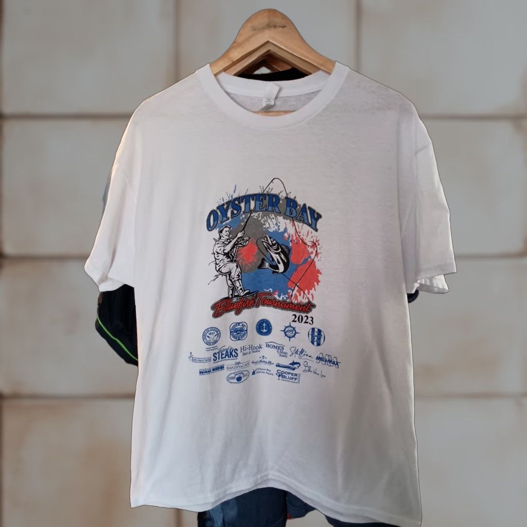 Jerzees Oyster Bay Bluefish Tournament NWOT T Shirt XL White Long Island Fishing Sponsor Men Size US XL / EU 56 / 4 - 1 Thumbnail