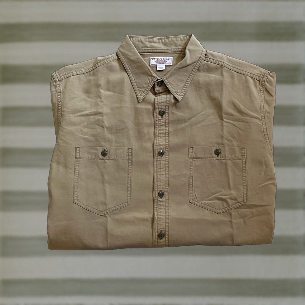 Wallace & Barnes J.Crew Large L Tan Brown Button Down Shirt Two Pocket Military Jacket Mens