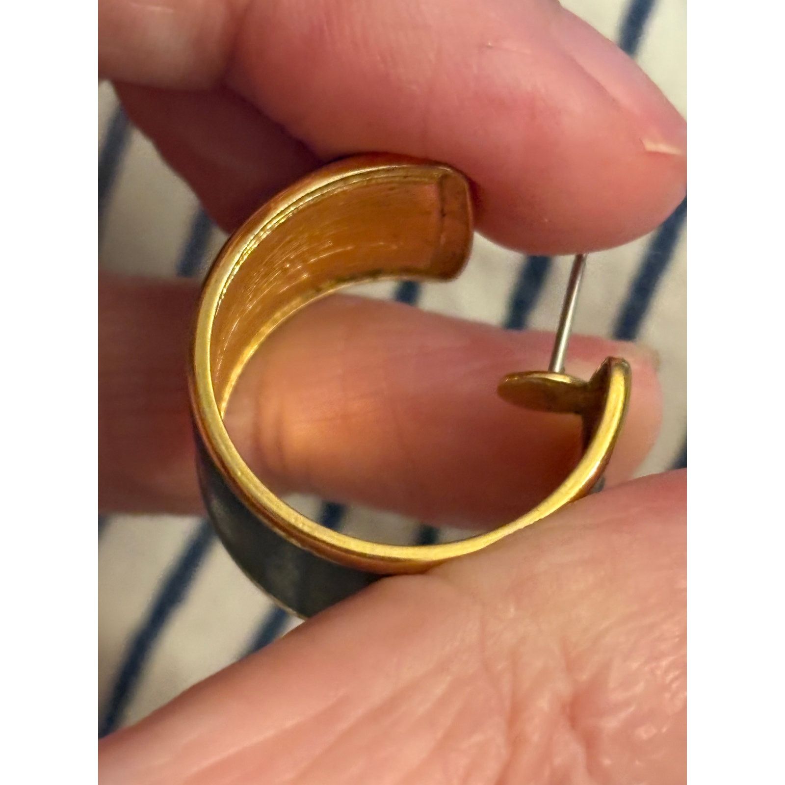Other Vintage Monet Navy Enamel Gold Tone Hoop Earrings 1980s Size ONE SIZE - 15 Thumbnail