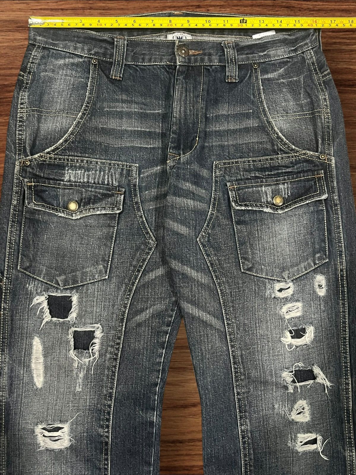 Japanese Brand × Le Grande Bleu (L.G.B.) × Tornado Mart Vintage Japanese Double Knee Multi Pocket Distressed Jeans Size US 31 - 14 Thumbnail