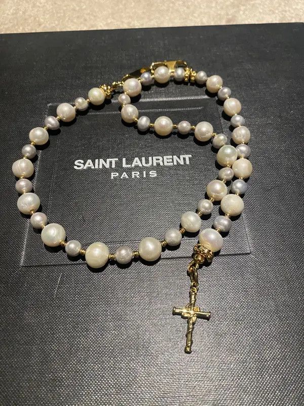 Vintage Vintage Freshwater Grey/White Pearl Necklace Gold Rosary Size ONE SIZE - 8 Thumbnail