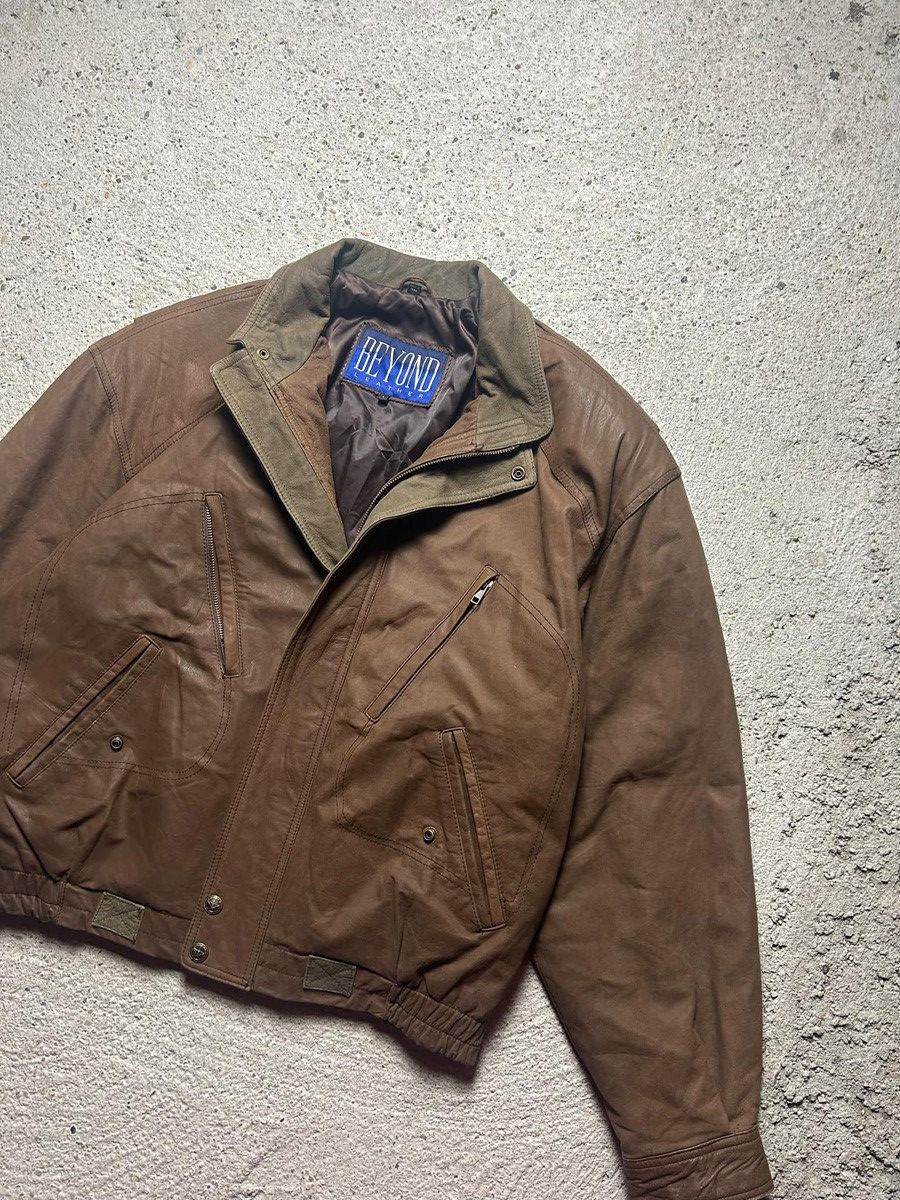 Vintage Brown leather jacket baggy swag vintage rare Size US L / EU 52-54 / 3 - 3 Thumbnail