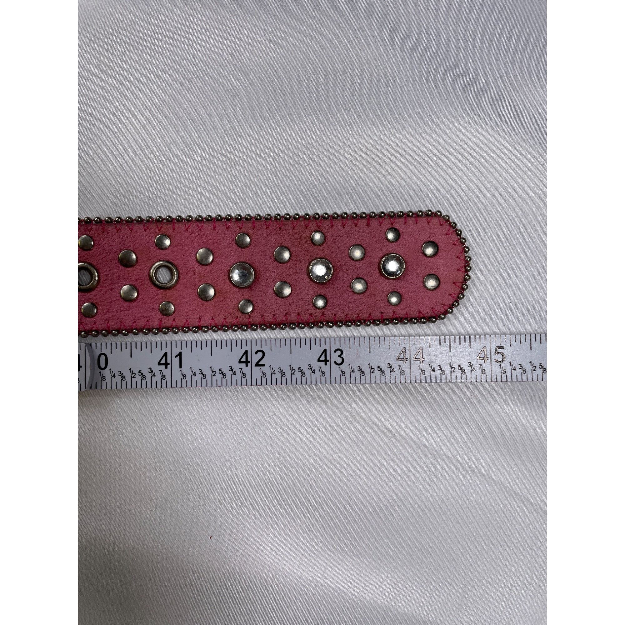 Designer Pink Studded Leather Belt With Rhinestone Buckle SKIU 7590 Size ONE SIZE - 11 Thumbnail