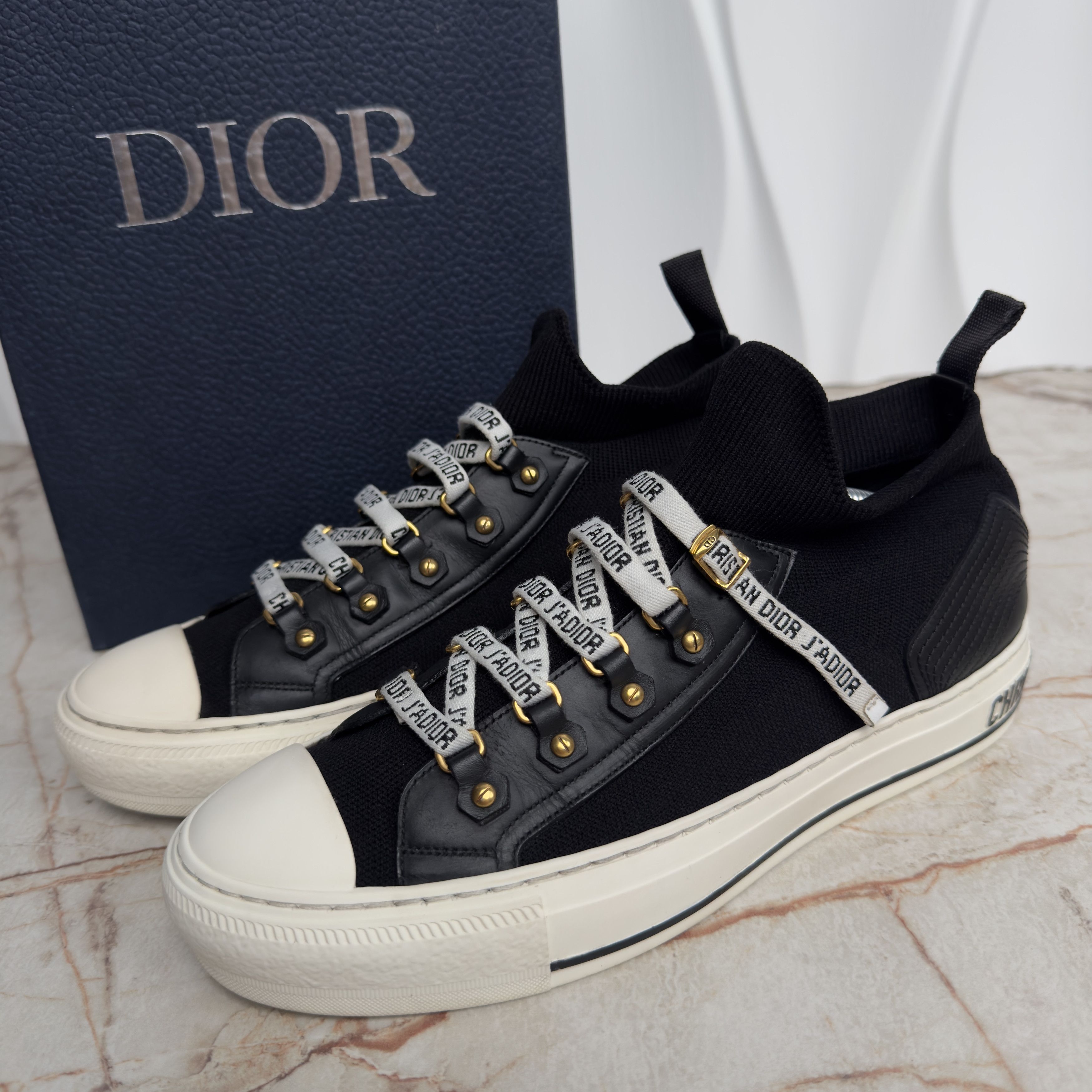 Walk'n'Dior Logo Black Fabric Cloth Leather Sneakers