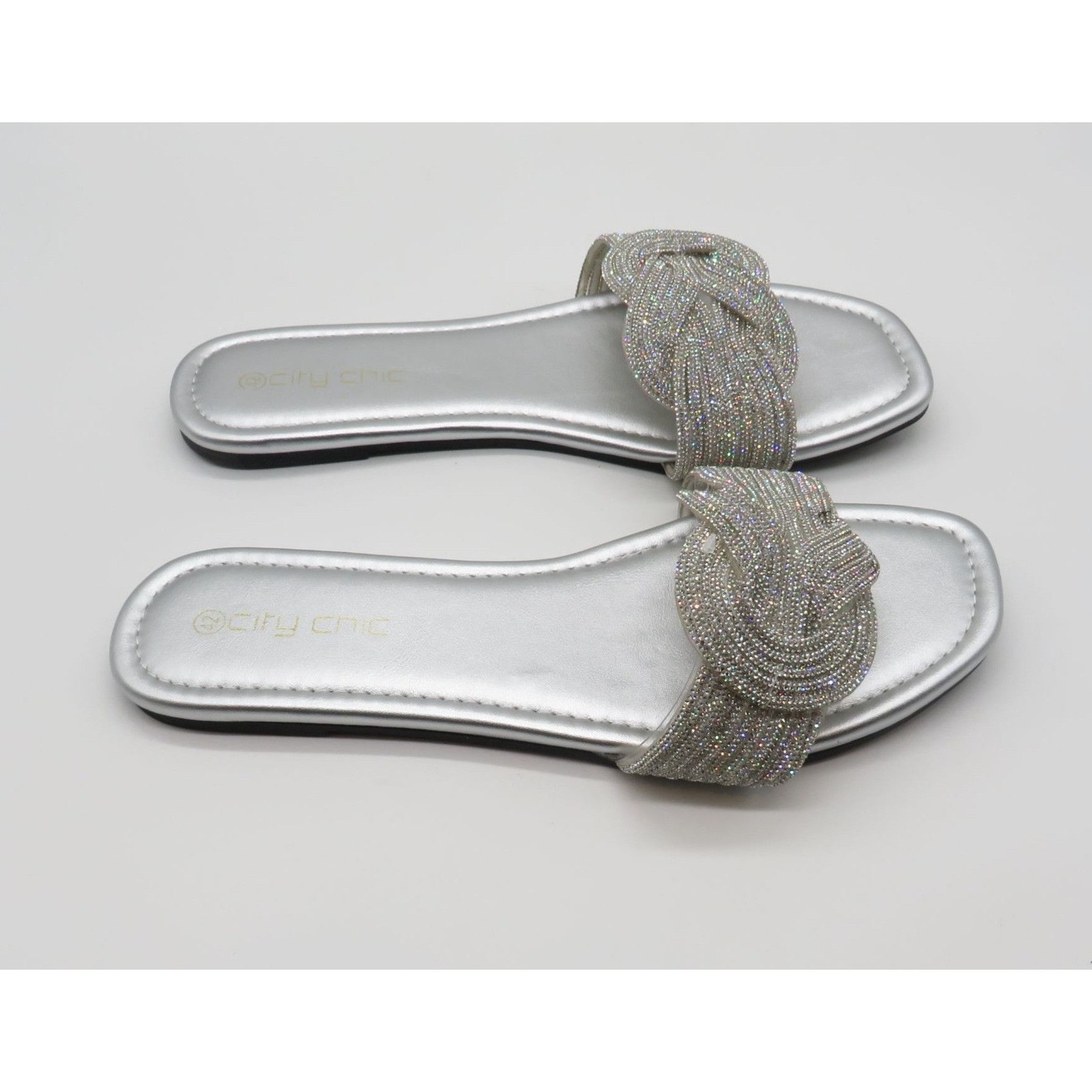 Other City Chic Women's Silver Flat Slides With Braided Sparkle St Size US 11 / IT 41 - 1 Thumbnail