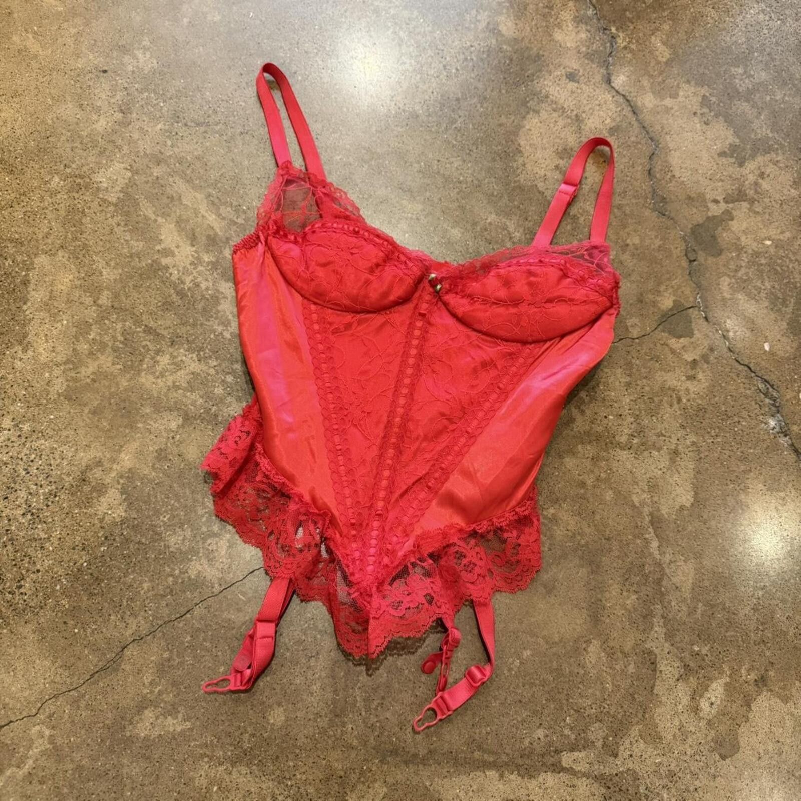 Other Red Lace Trim Garter Clip Frederick’s Corset Top Size ONE SIZE - 2 Thumbnail
