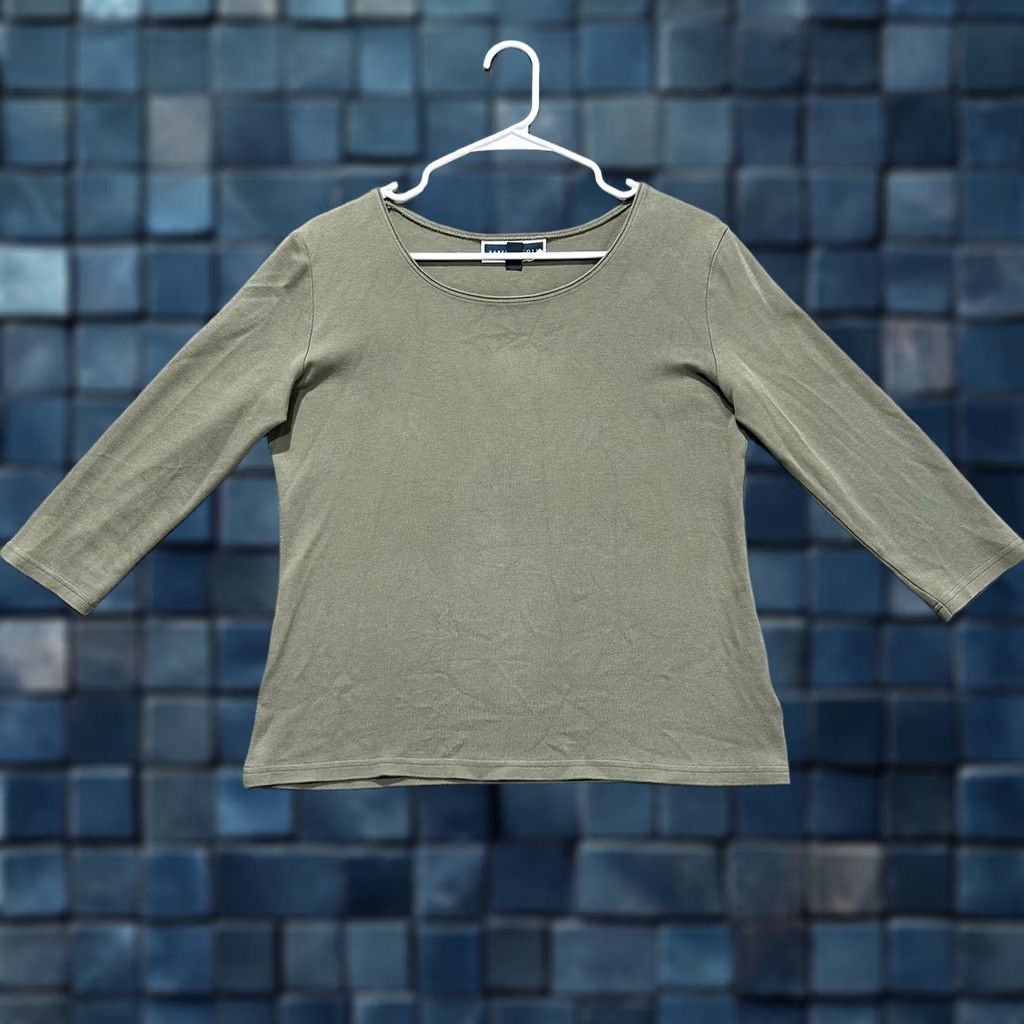 Vintage Karen Scott Top Womens Small Olive Green Scoop-Neck 3/4-Sleeve Casual Pullover Size S / US 4 / IT 40 - 1 Thumbnail