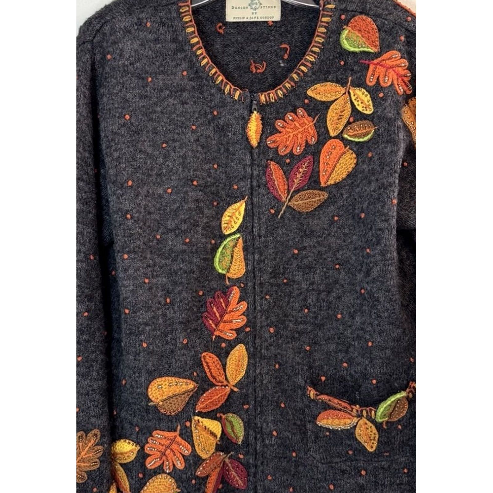 Vintage Design Options Cardigan Sweater Women’s Large Embroidered Full Zip Long Sleeve Size L / US 10 / IT 46 - 2 Thumbnail