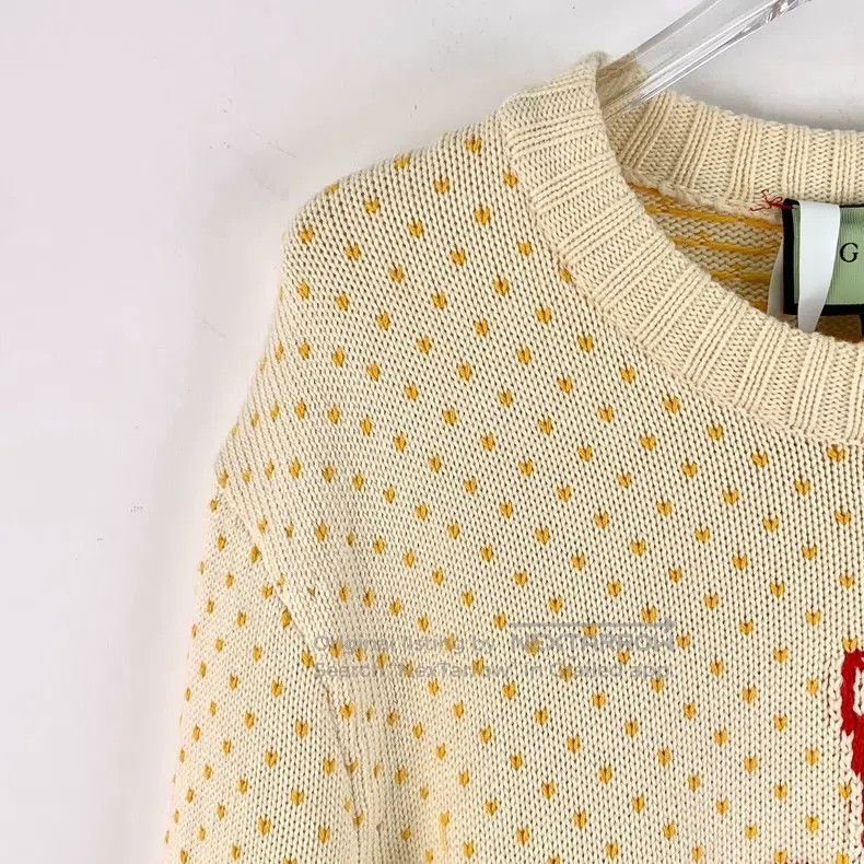 Gucci Gucci Beige apple inlaid cotton round-neck long-sleeved kn Size S / US 4 / IT 40 - 3 Thumbnail