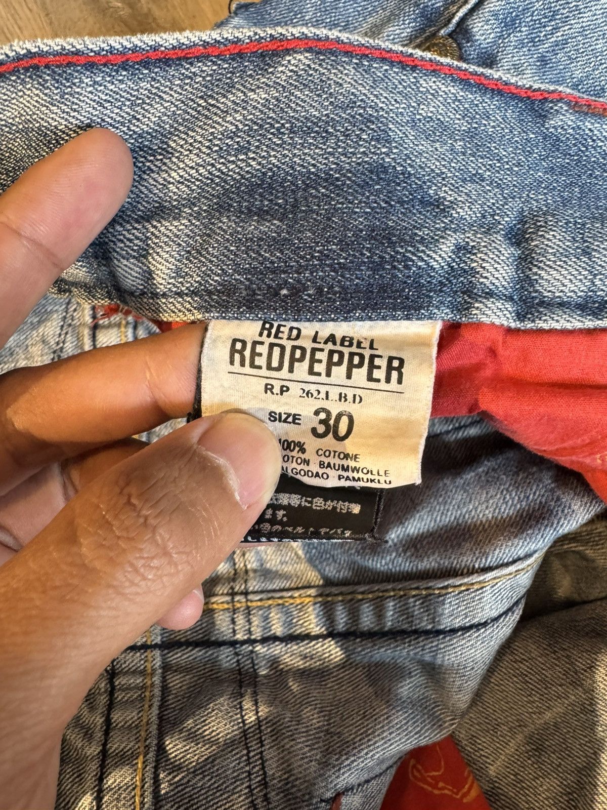 Japanese Brand DISTRESSED RED PEPPER DENIM SKULL LOGO LIKE LGB STYLE Size US 30 / EU 46 - 10 Thumbnail