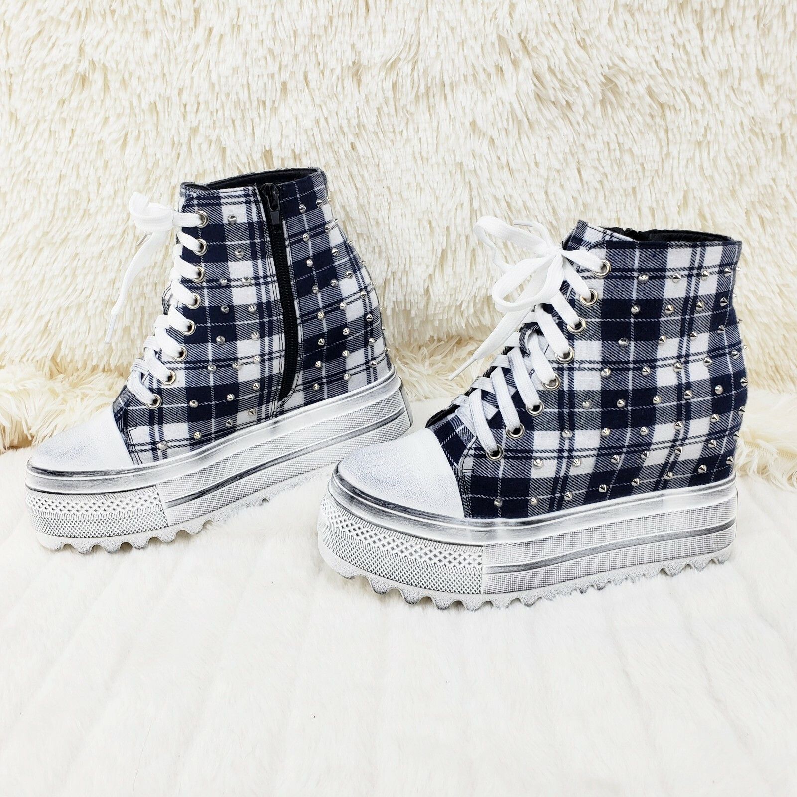 Wang Cherry Bomb Platform Sneaker Ankle Boots White Navy Pla