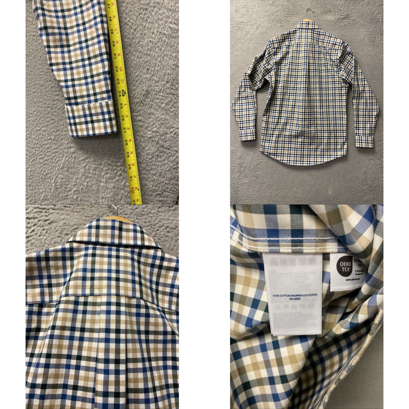 Lands' End Lands' End Button-Up Shirt Mens M Tall Tan Blue Plaid Check Long Sleeve /0487 Size US M / EU 48-50 / 2 - 8 Thumbnail