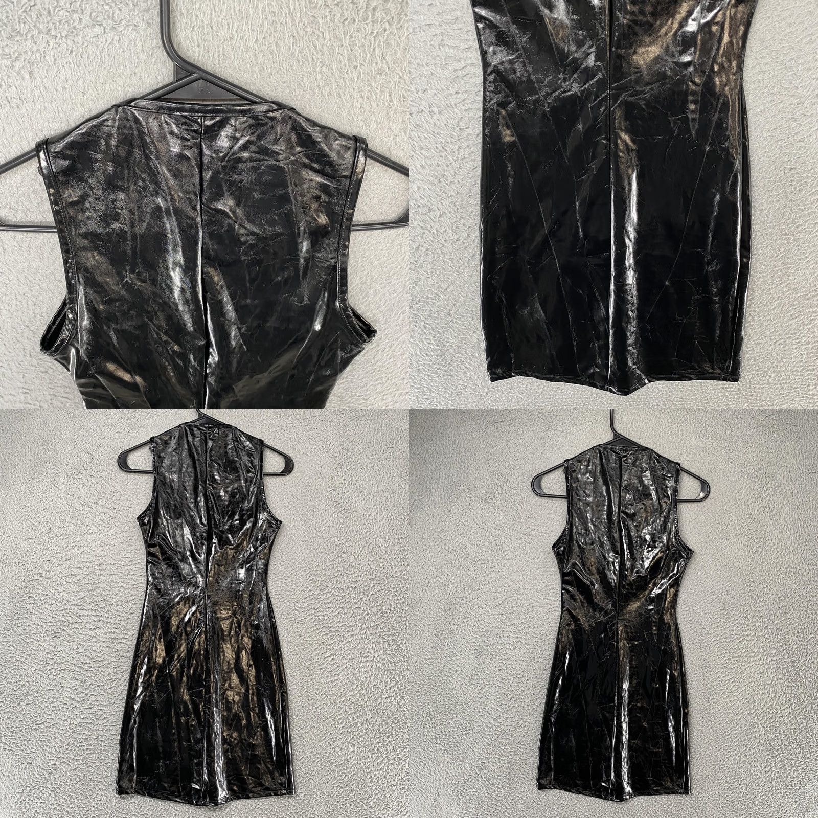Vintage Patrice Catanzaro Dress Womens XS Black Bodycon Zip Front Sexy Rave Wet Look Size XS / US 0-2 / IT 36-38 - 8 Thumbnail