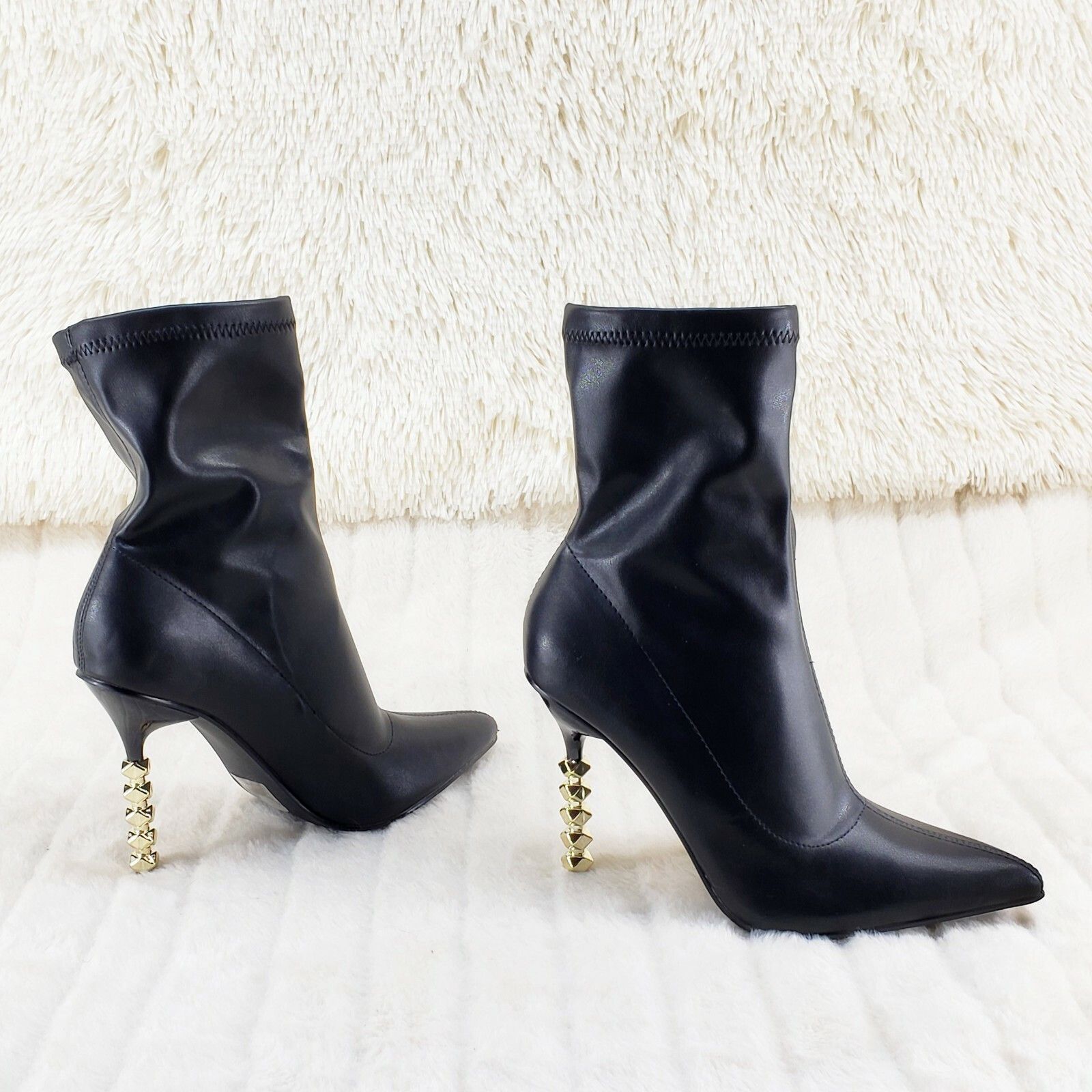 Other 5" Geo Deco High Heel Black Stretchy Pointy Toe Ankle Boots Size US 10 / IT 40 - 2 Thumbnail