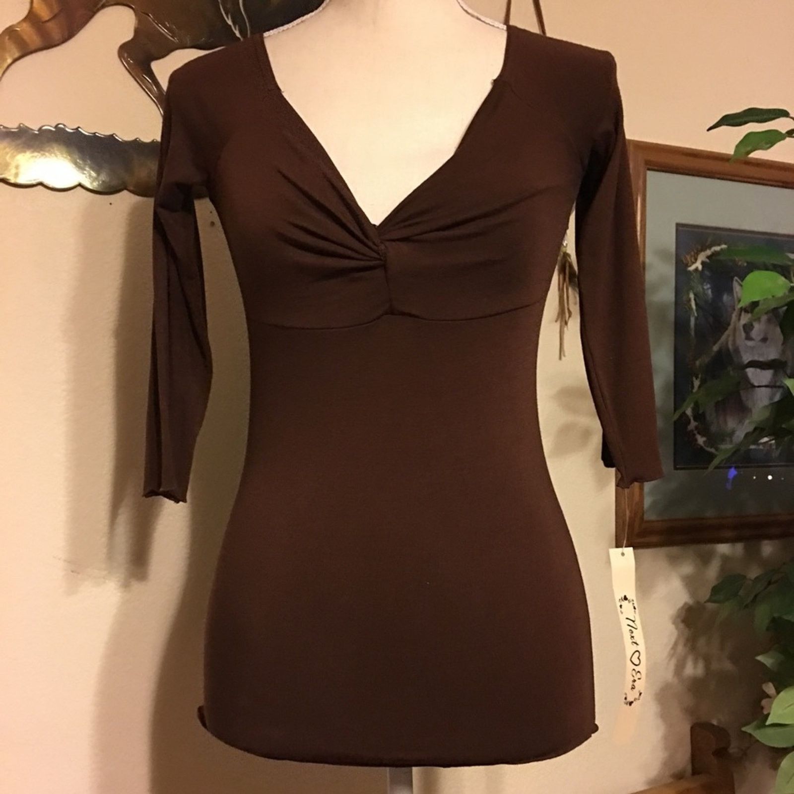 Other Next Era brown knot style bust 3/4 sleeve top NWT Size S / US 4 / IT 40 - 1 Thumbnail