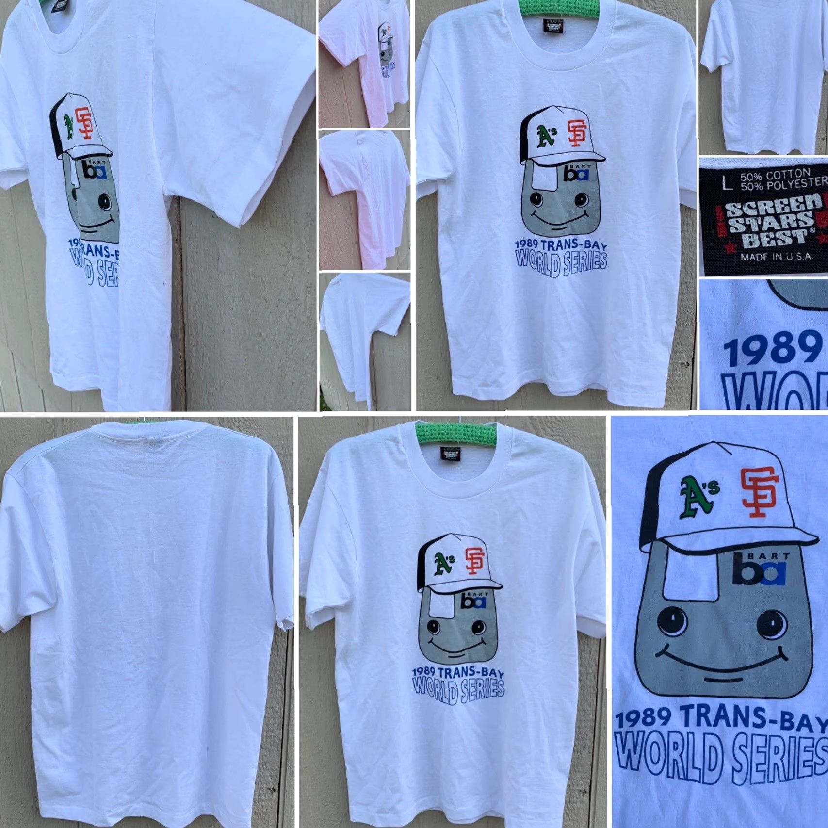 Vintage VINTAGE Screen Stars Shirt Men L White 1980s BART SF A’s World Series t shirt Single Stitch Graphic Tee MLB Sportswear/Beach Size US L / EU 52-54 / 3 - 2 Thumbnail