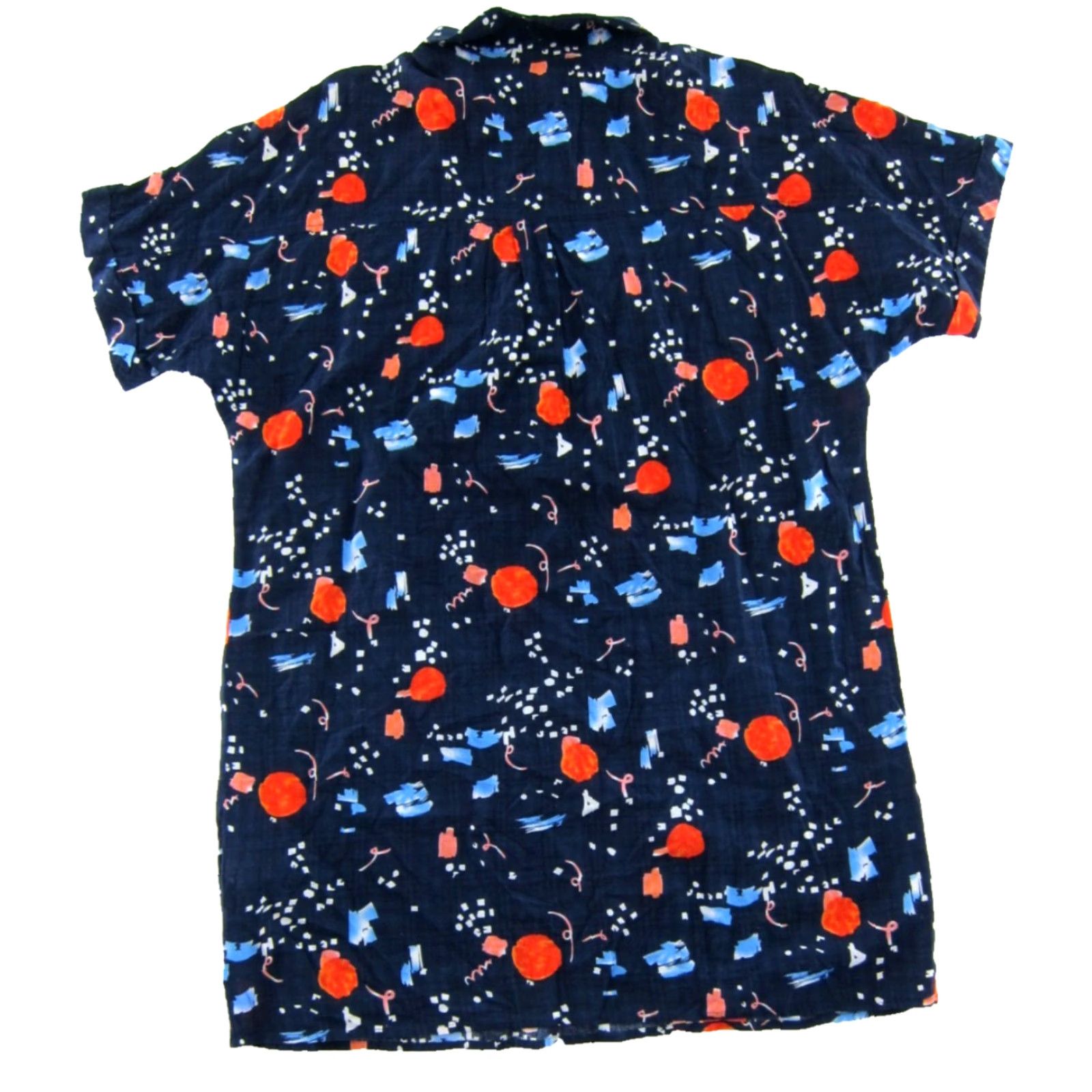 Vintage FRNCH Paris Shirt Dress M/L Cotton Navy Blue Orange Pink Short Sleeve Collared Shirt Dress Women Size M / US 6-8 / IT 42-44 - 2 Thumbnail