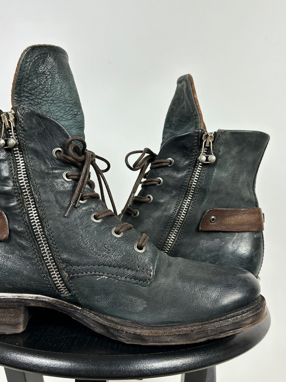 A.S.98 A.S.98. Airstep Navy Green Leather Biker Ankle Boots Size US 10 / IT 40 - 18 Thumbnail