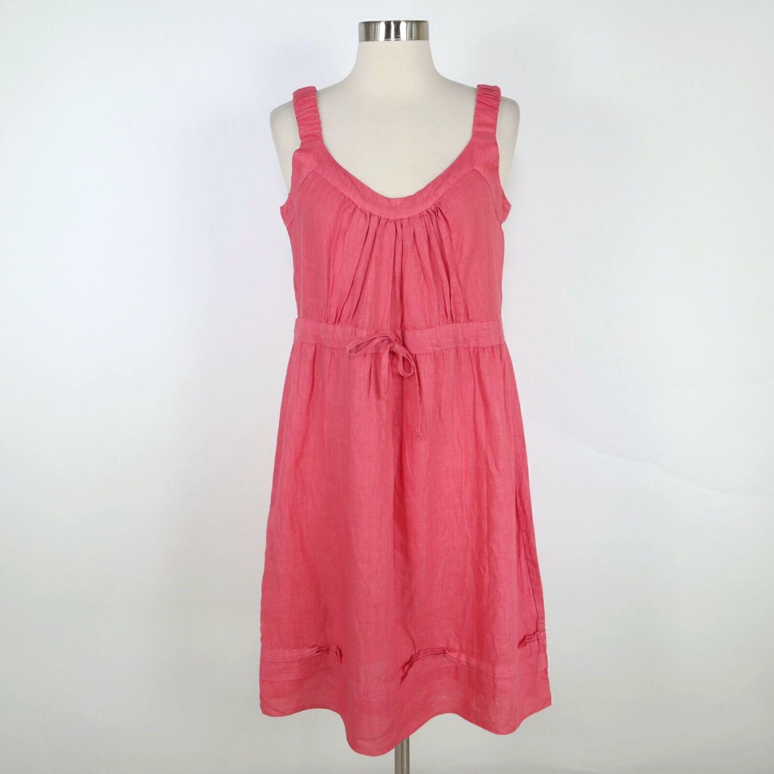 image of Pinko Cp Shades Tank Dress Linen Womens S Small Pink Pleated Drawstring Lagenlook in White