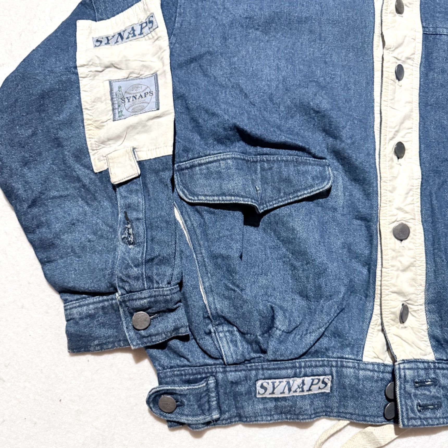 Denime VINTAGE Synaps Denim Jacket White Contrast Panels Logo Patch Applique XL Men Brown? Size US XL / EU 56 / 4 - 5 Thumbnail