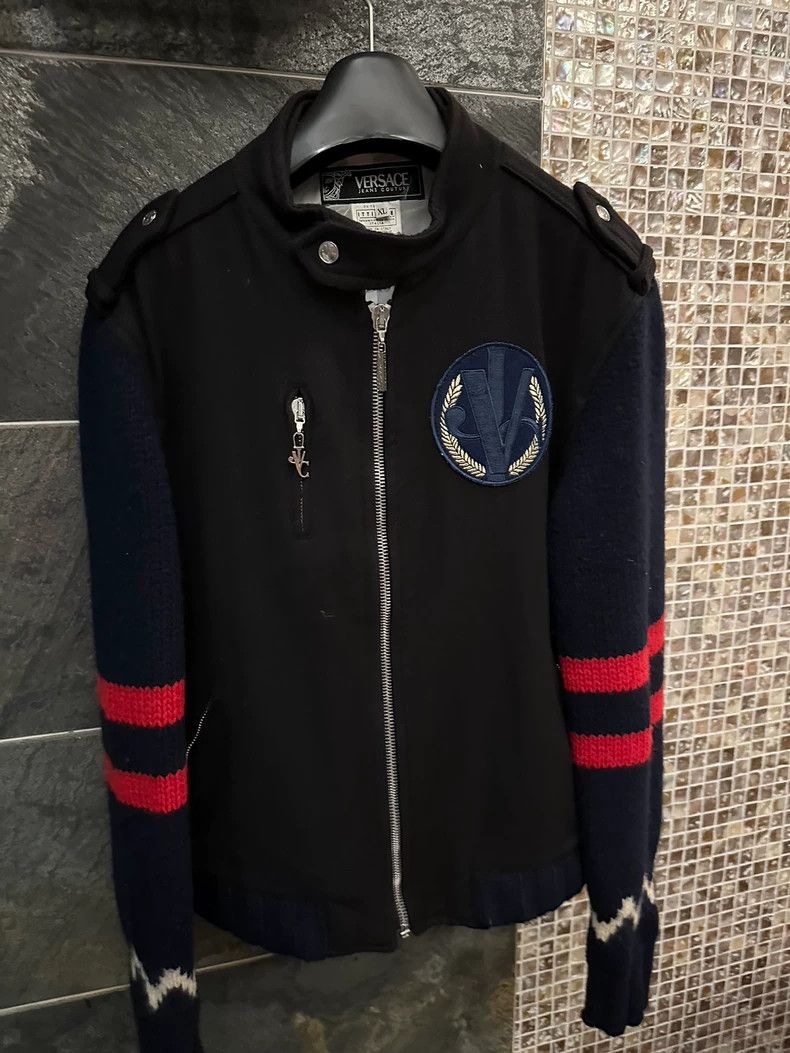 Versace Knitted sweater with woolen paneled sleeves