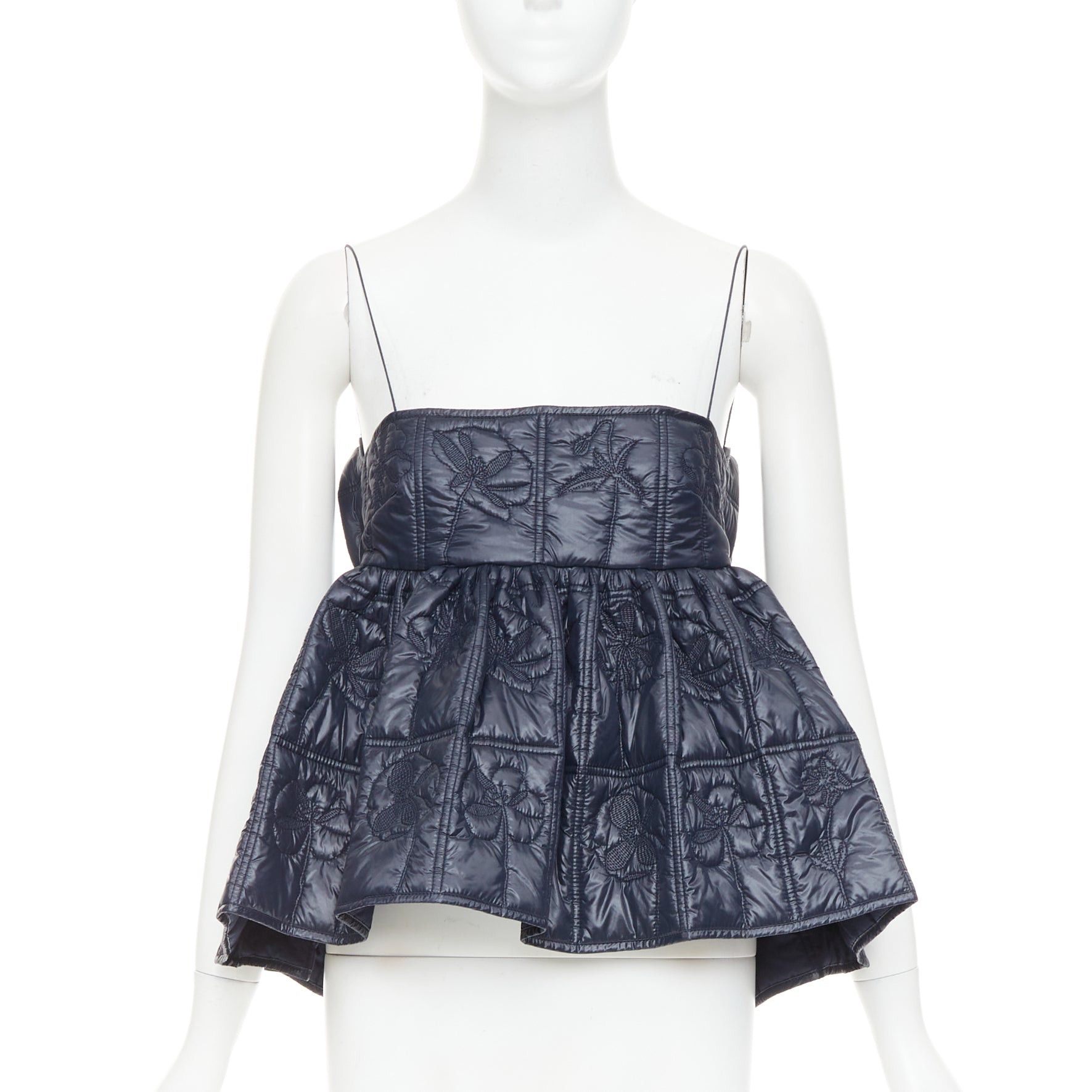 Cecilie Bahnsen CECILIE BAHNSEN Celina navy floral quilted nylon peplum camisole babydoll top UK6 XS Size XS / US 0-2 / IT 36-38 - 1 Thumbnail