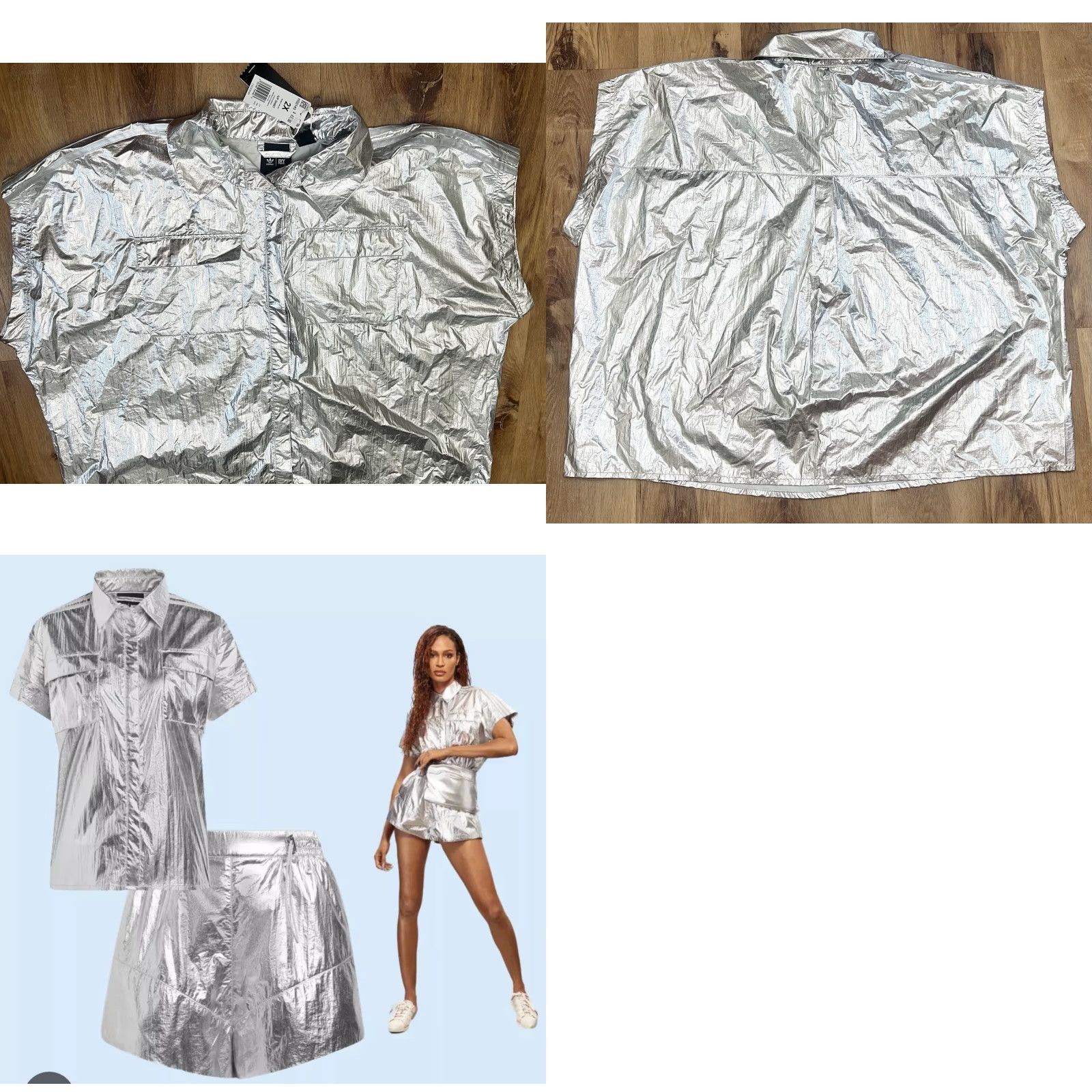 Adidas NWT Adidas Ivy Park Silver Metallic Sincher Shorts Shirt Set XXL Shirt Adult 2XL Silver Athletic Gym Running Womens Size XXL / US 16-18 / IT 52-54 - 9 Thumbnail