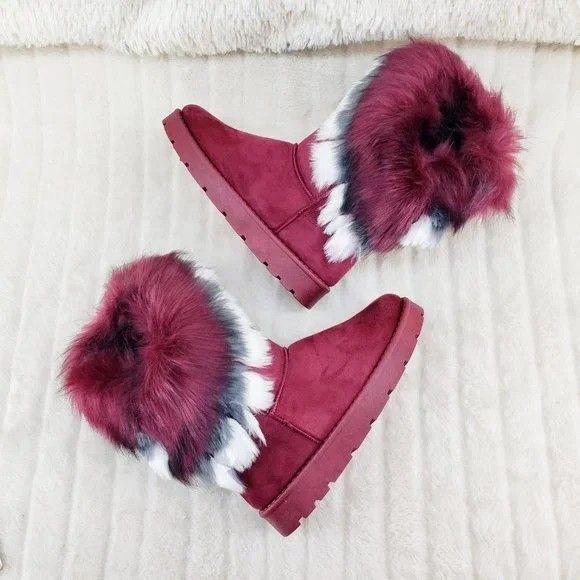 Other Chi Chi Burgundy Wine Faux Fur Thick Lined Winter Boots (US Size US 9 / IT 39 - 6 Thumbnail