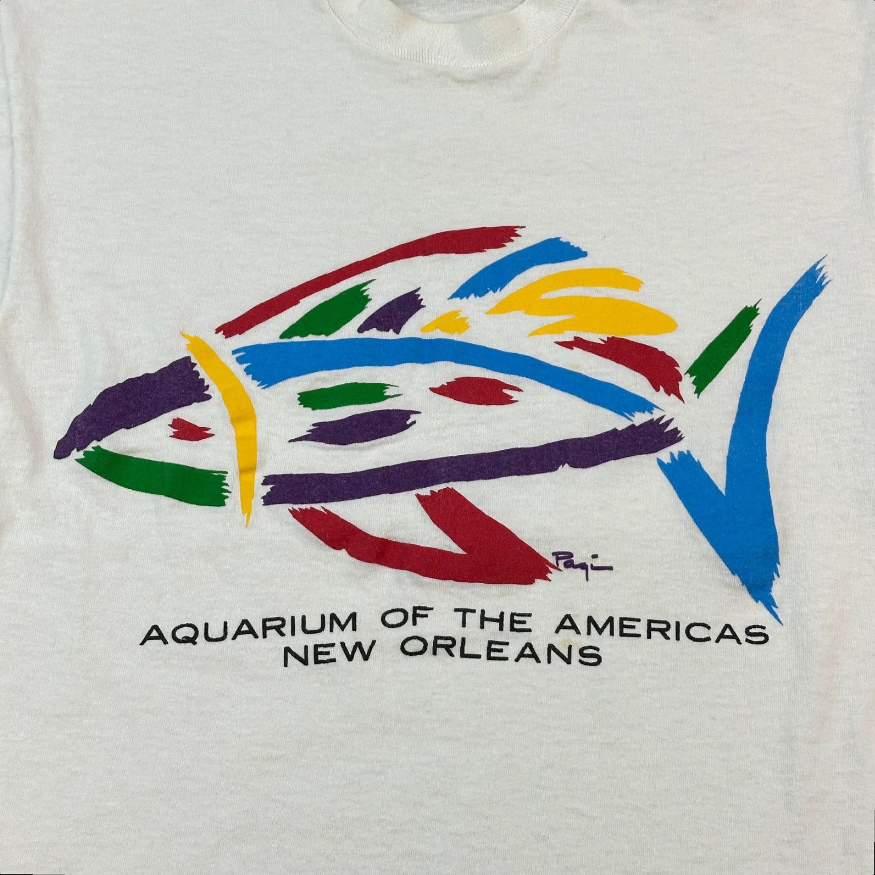 Vintage Vintage Art Shirt Mens Medium White 90s 80s Aquarium of the Americas Logo Graphic Print Crew Neck Short Sleeve T-Shirt Cotton Knit Regular Fit USA Men Size US M / EU 48-50 / 2 - 2 Thumbnail
