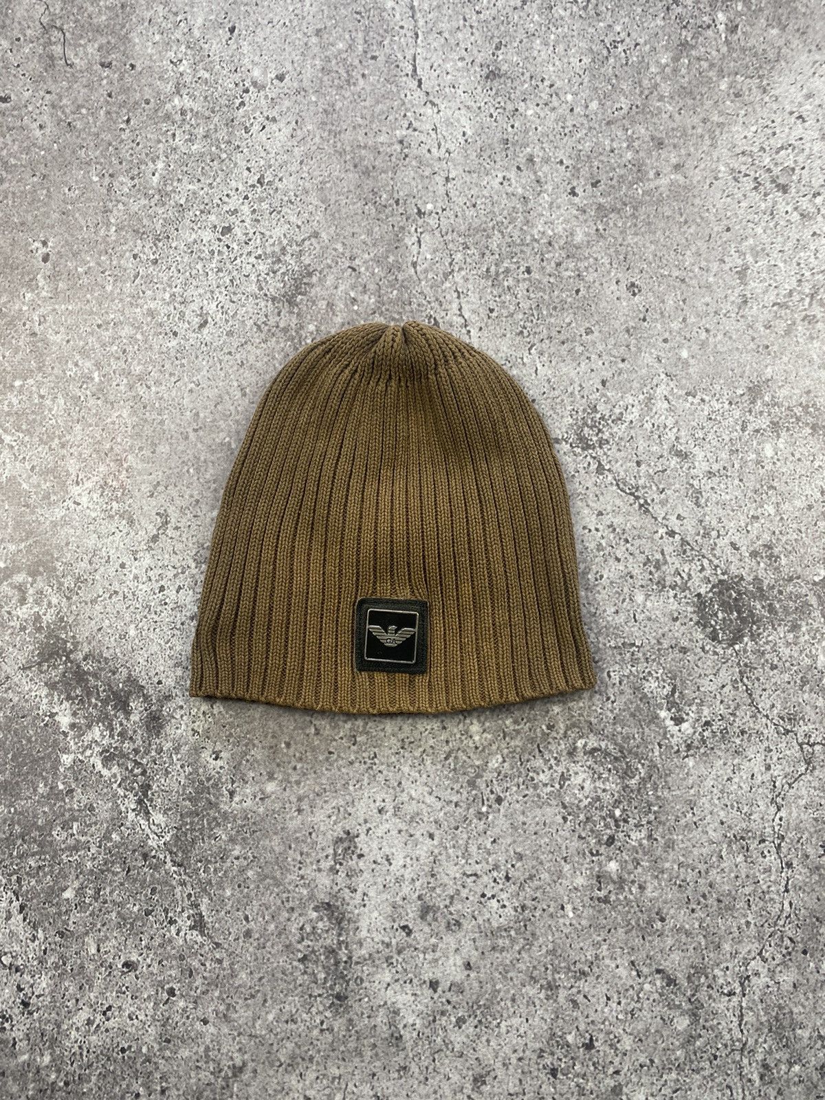 Armani × Emporio Armani EMPORIO ARMANI JAPANESE Y2K BIG LOGO STYLE BEANIE HAT BROWN Size ONE SIZE - 1 Thumbnail