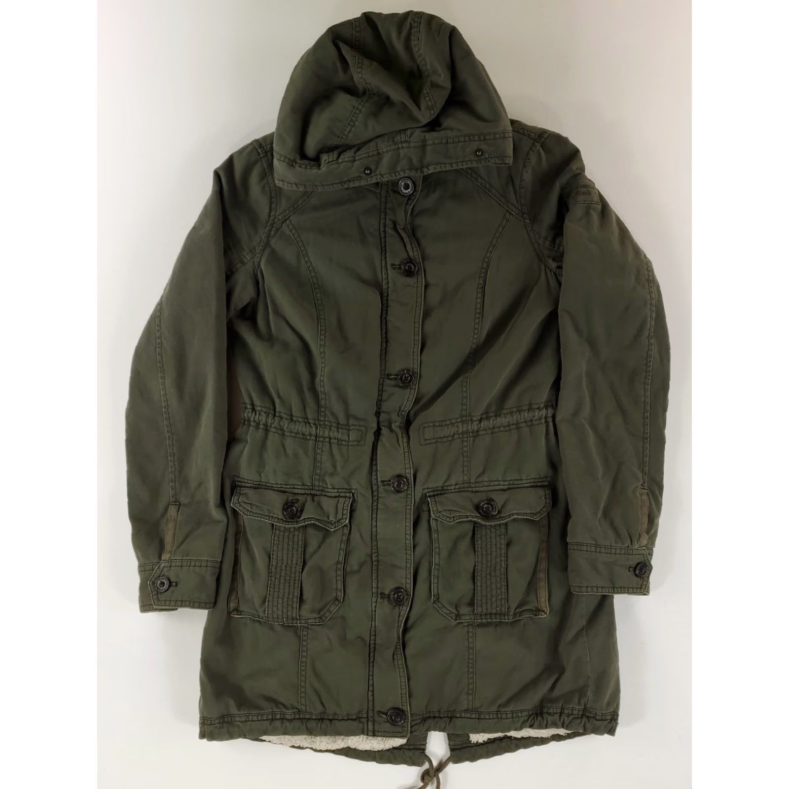 Abercrombie & Fitch Abercrombie & Fitch Military Jacket Sherpa Lined Green Hooded Womens L Jacket Size L / US 10 / IT 46 - 2 Thumbnail