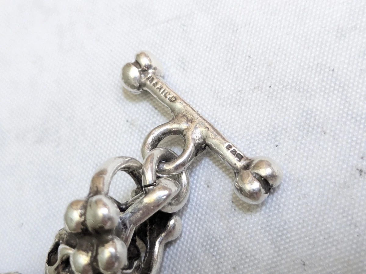 Jewelry Vintage Sterling Silver Skull Bracelet 7.5" Skeleton Mexico Size ONE SIZE - 11 Thumbnail