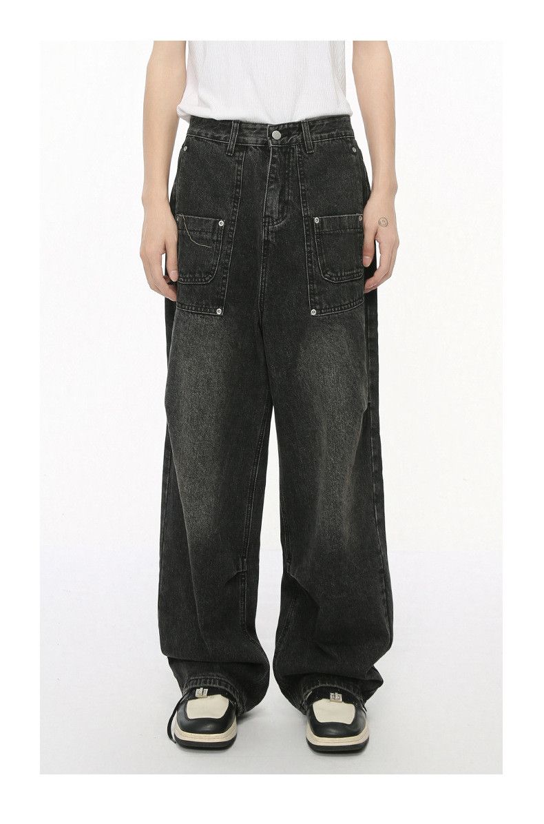 Japanese Brand × Jean Washed distressed patchwork pockets straight jeans loose Size US 32 / EU 48 - 1 Thumbnail