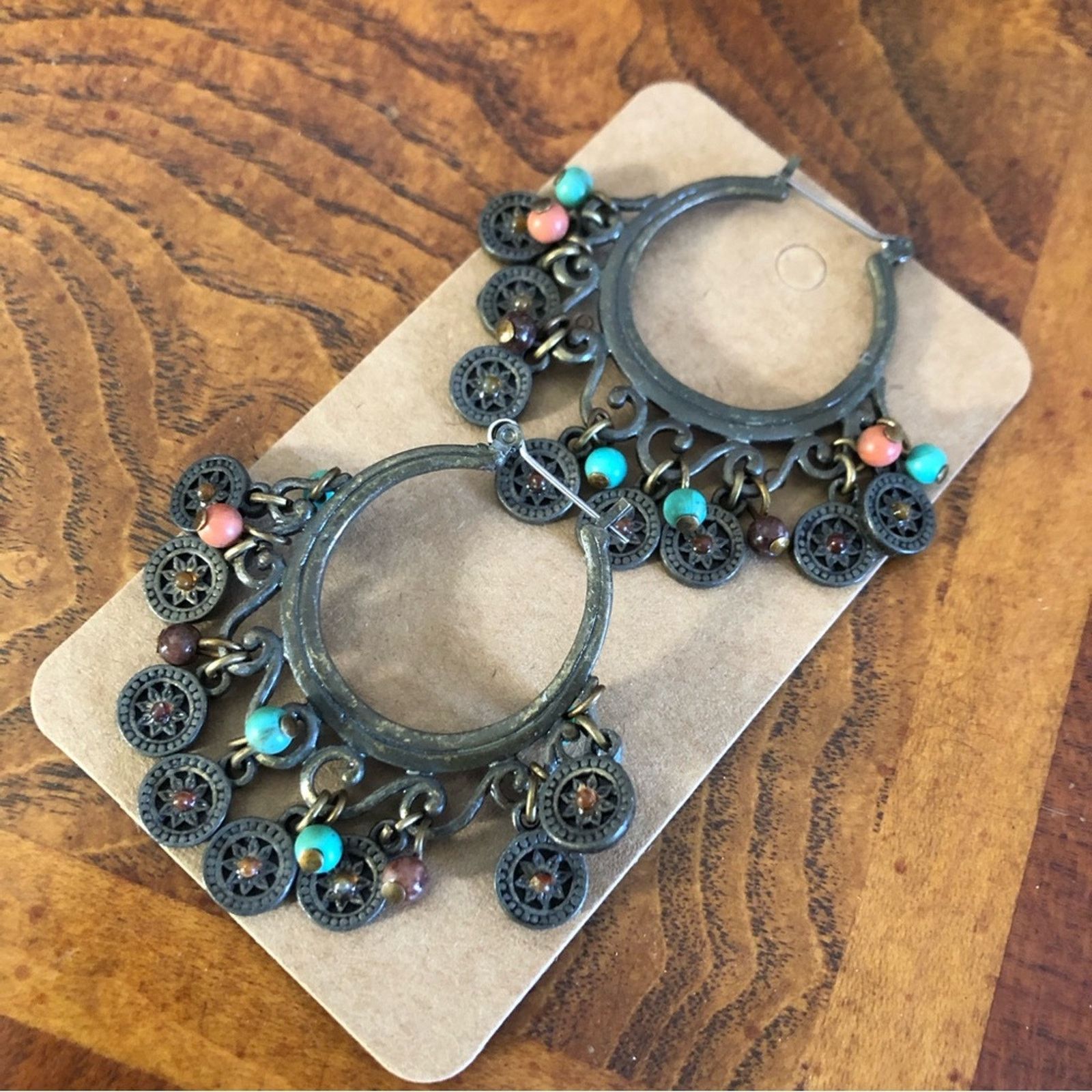 Vintage Vintage beaded brass hoop earrings Size ONE SIZE - 4 Thumbnail