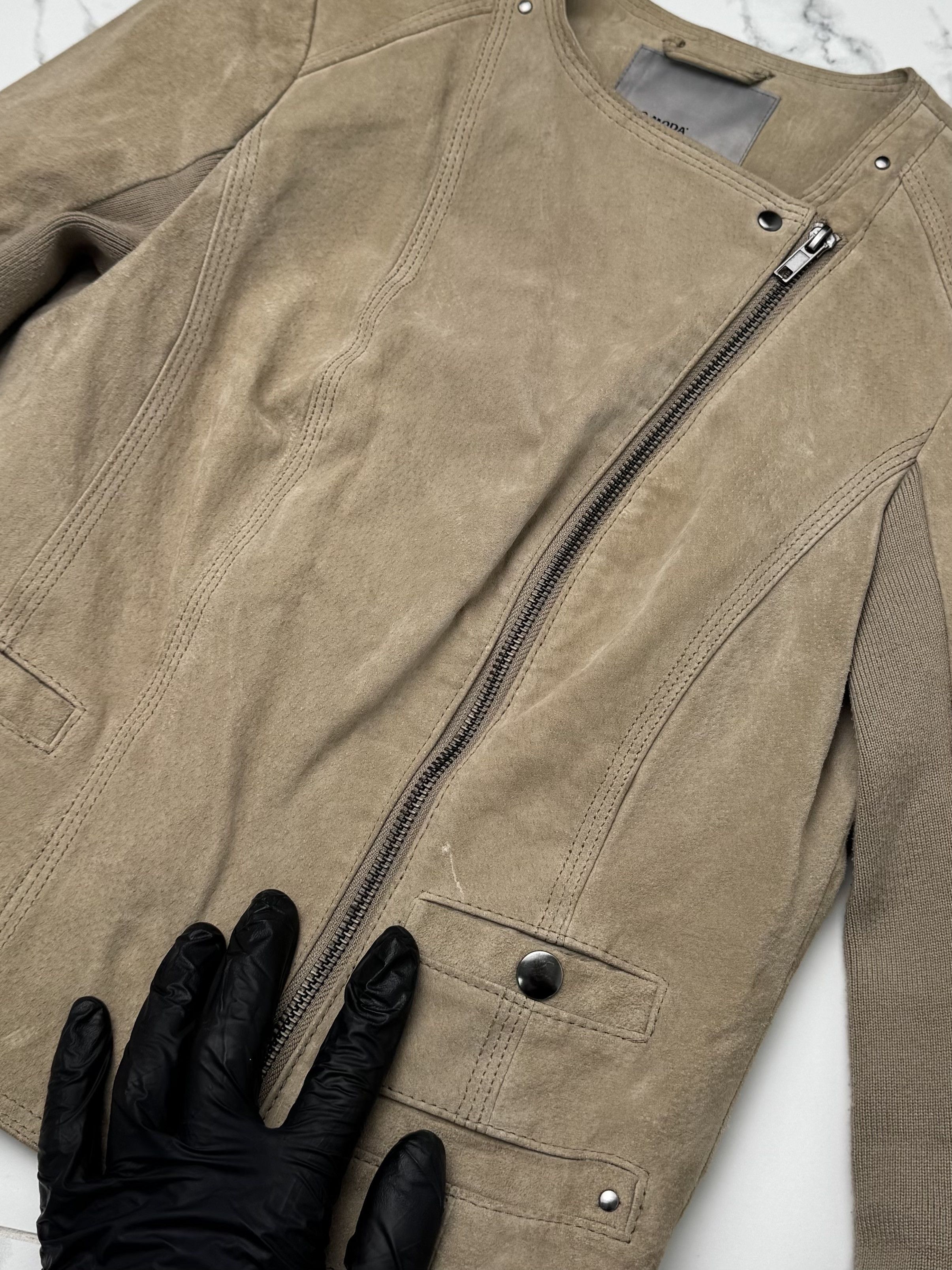 Vintage Women Beige Suede Jacket Y2K Vintage Cropped Biker Zip Size XS / US 0-2 / IT 36-38 - 6 Thumbnail