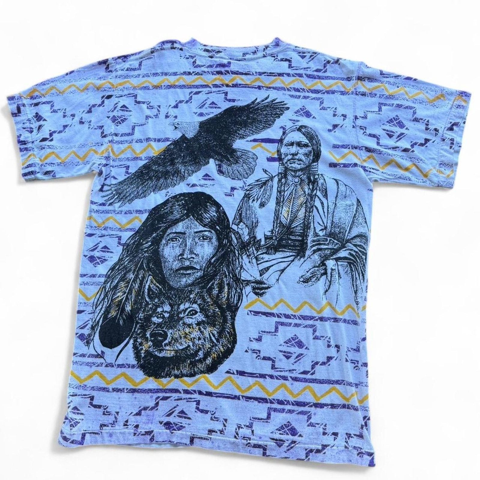 Native × Vintage Vintage 90s Nature Native Aztec Wolf and Eagle AOP Tee Size US L / EU 52-54 / 3 - 2 Thumbnail